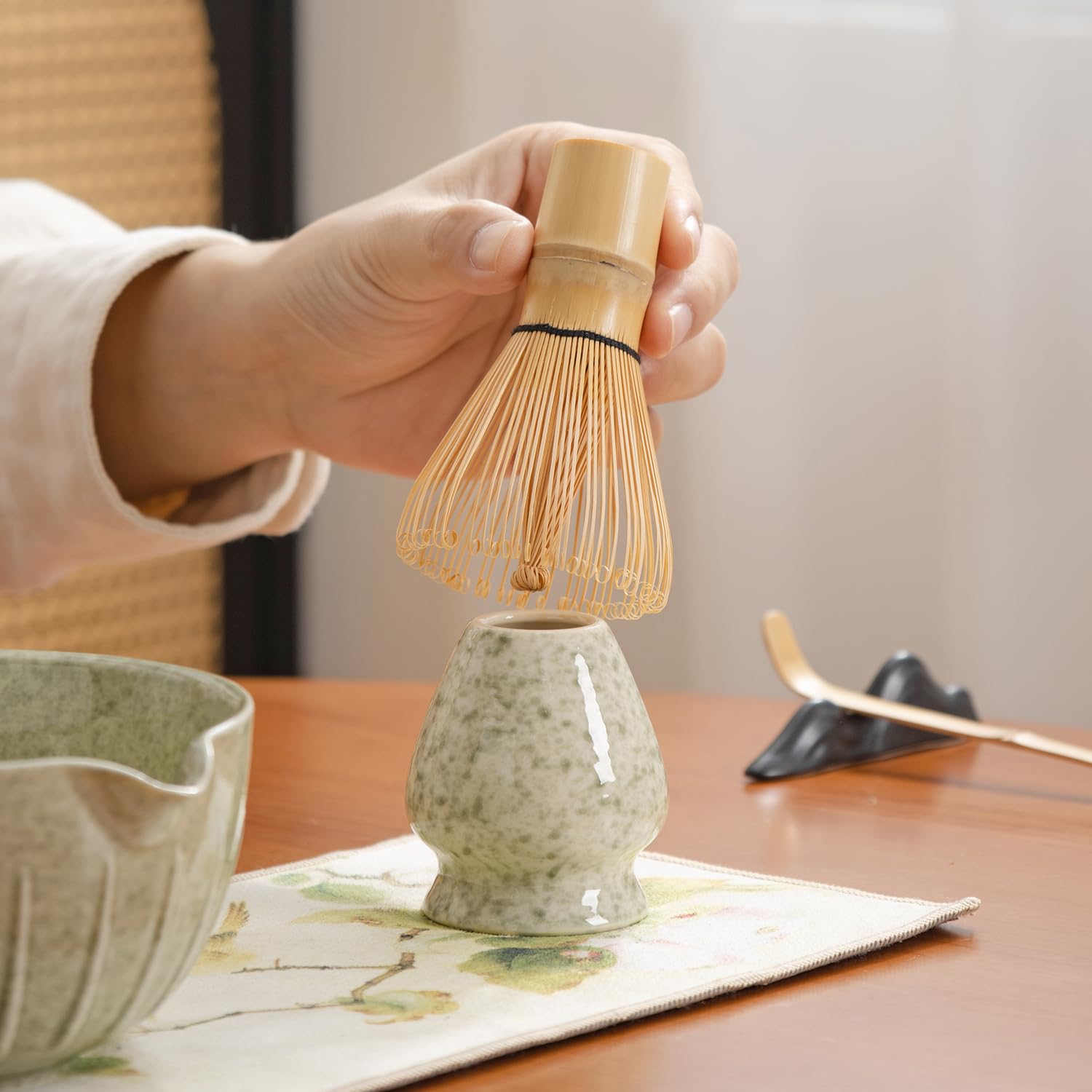 Japanese Matcha Ceremony Accessory, Matcha Whisk, Traditional Scoop (Chashaku), Tea Spoon, Whisk Holder, 1 Tea Bowl, 1 Tea Siev,