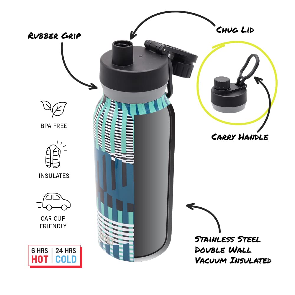 Built Wide Mouth Cascade Double Wall Vacuum Insulated Stainless Steel Bottle With Chug Lid, Black, 32 Ounces