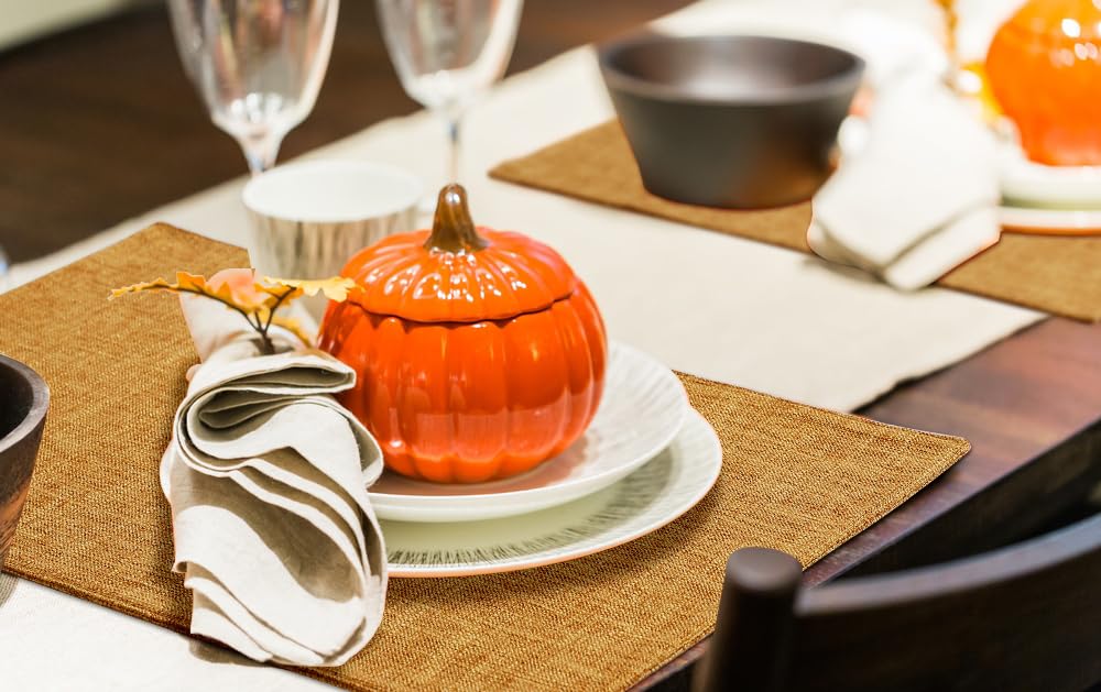 Homing Amber Cloth Placemats Set Of 6 - Cotton Linen Blend Washable Farmhouse Dining Table Mats For Fall & Thanksgiving, Easy To