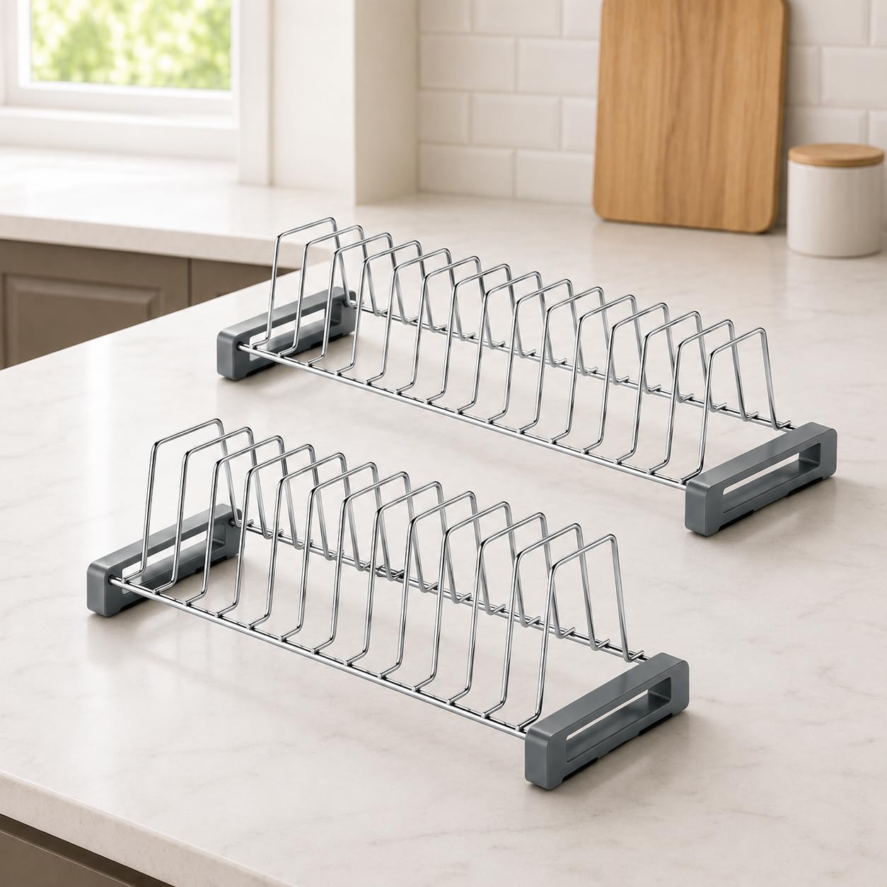 Keepwell Stainless Steel (Pack Of 2) Thali & Saucer Rack/Plate Stand (20 Inch) Kitchen Utensil Rack/Plate Rack/Tandem Basket Acc