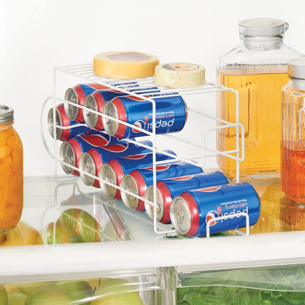 Mdesign 2-Tier Metal Wire Standing Pop/Soda And Food Can Dispenser Storage Rack Organizer With Top Shelf For Kitchen Pantry, Cou