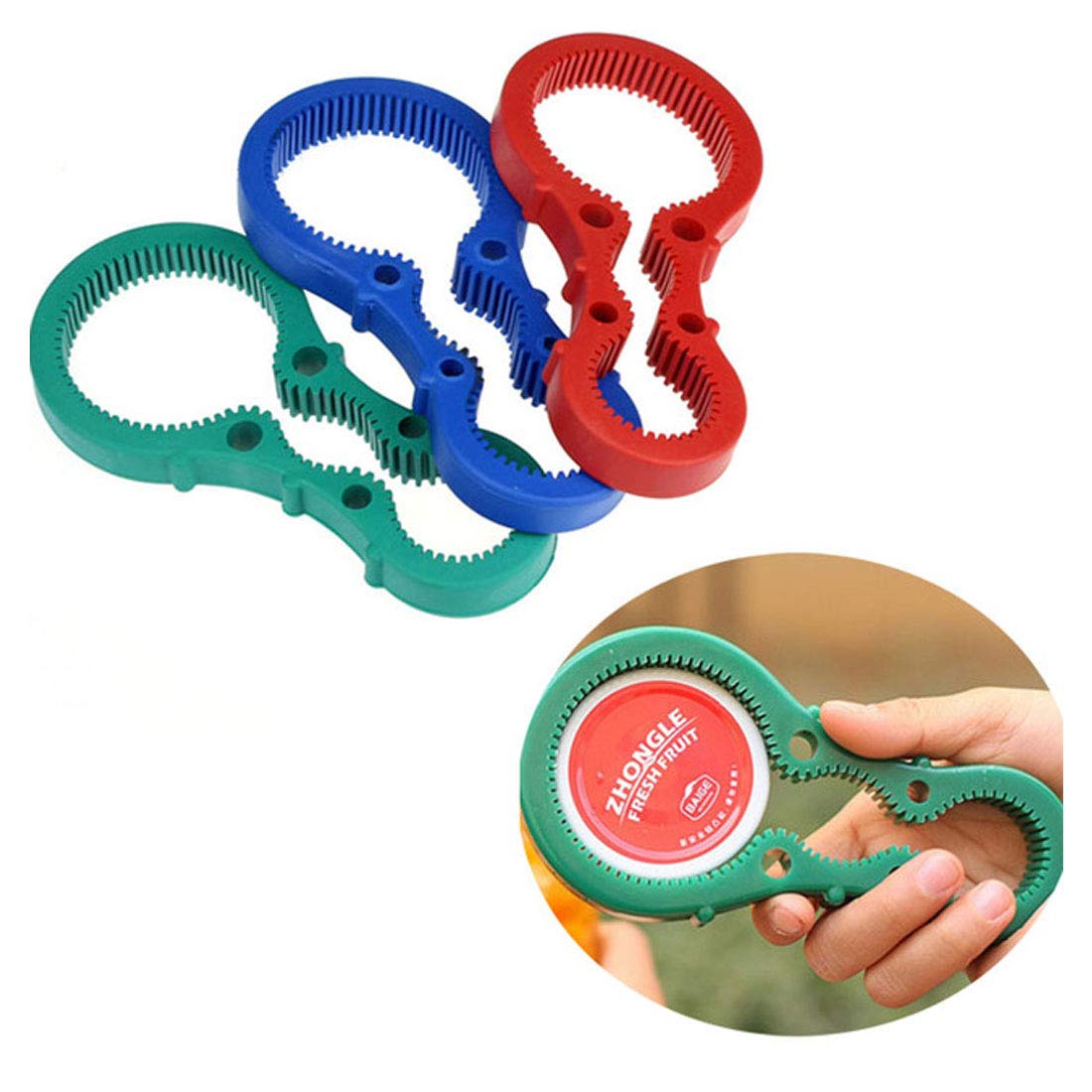 Parts Express 3-in-1 Silicone Jar Opener Tool - Easy Twist Cap Wrench, Multicolored (Red, Green, Blue)