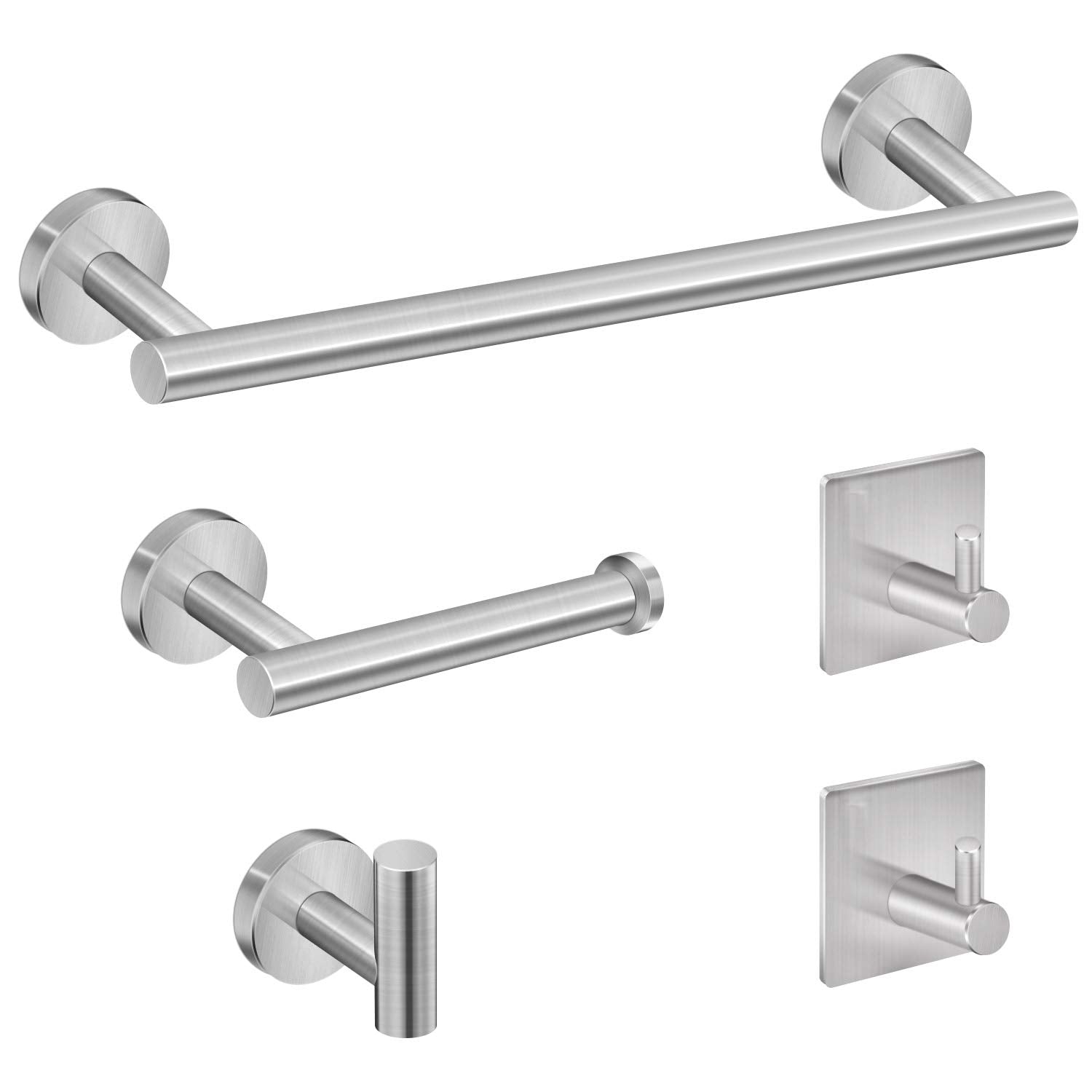 Tudoccy 5-Pieces Bathroom Hardware Set Brushed Nickel Sus304 Stainless Steel Round Wall Mounted - Includes 16'' Hand Towel Bar,