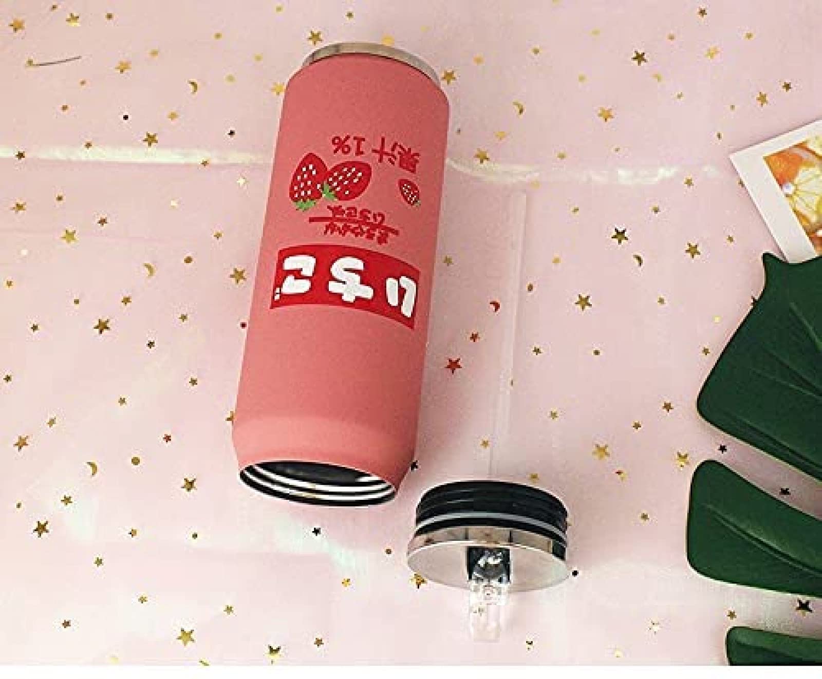 Pexizuan Kawaii Stainless Steel Kawaii Water Bottle With Straw Japanese Water Bottle Insulated(500Ml/16.9Oz,Pink)