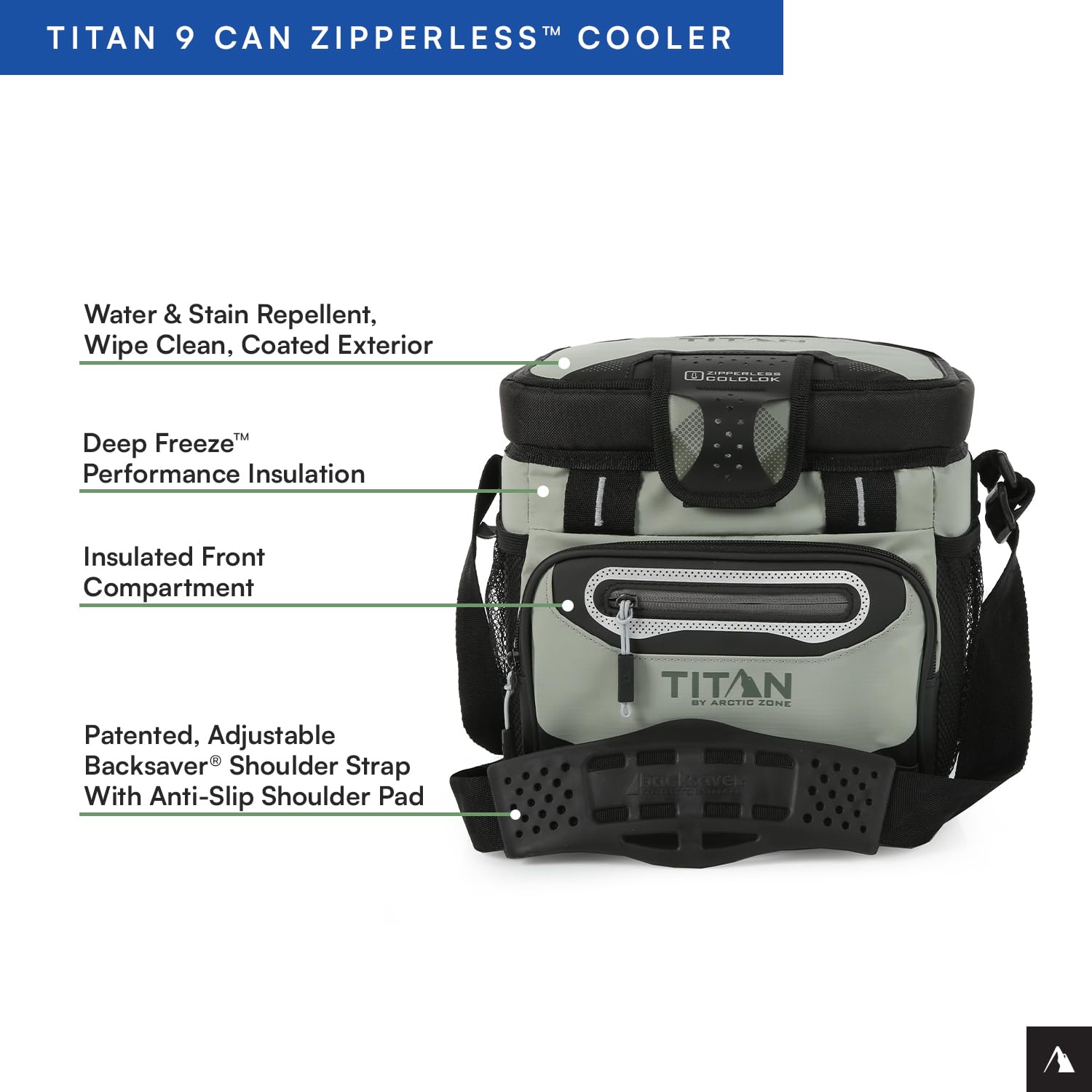 Titan by Arctic Zone 9 Can Zipperless Soft Cooler with HardBody Liner, Seagrass