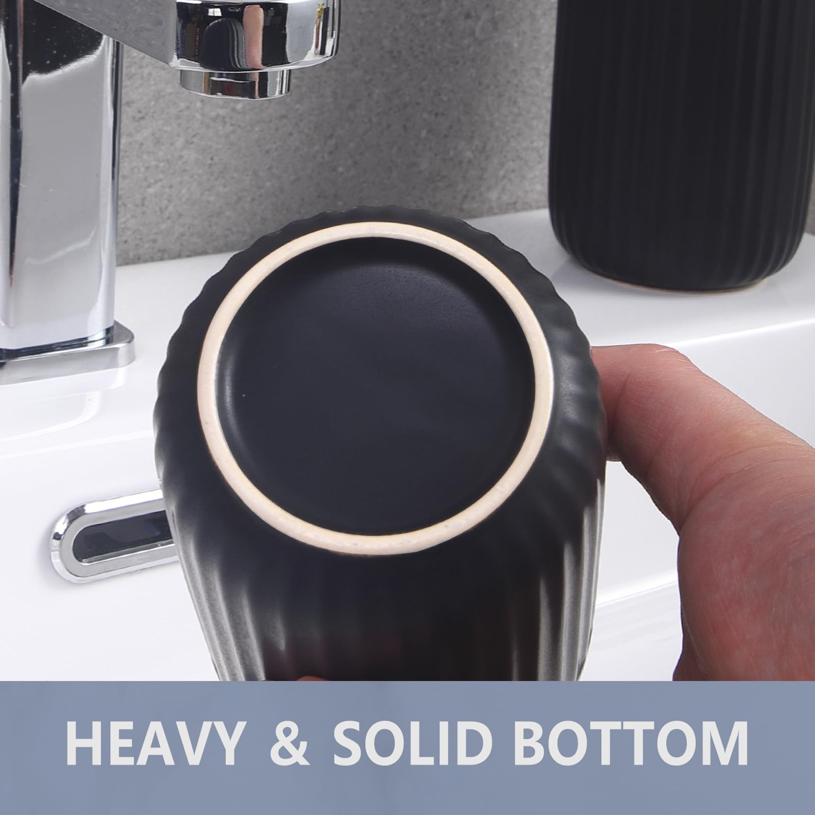 Matte Black Toothbrush Holders For Bathrooms - Black Ceramic Bathroom Tumbler Cups Reusable Toothbrush Cup Black Mouthwash Cup,