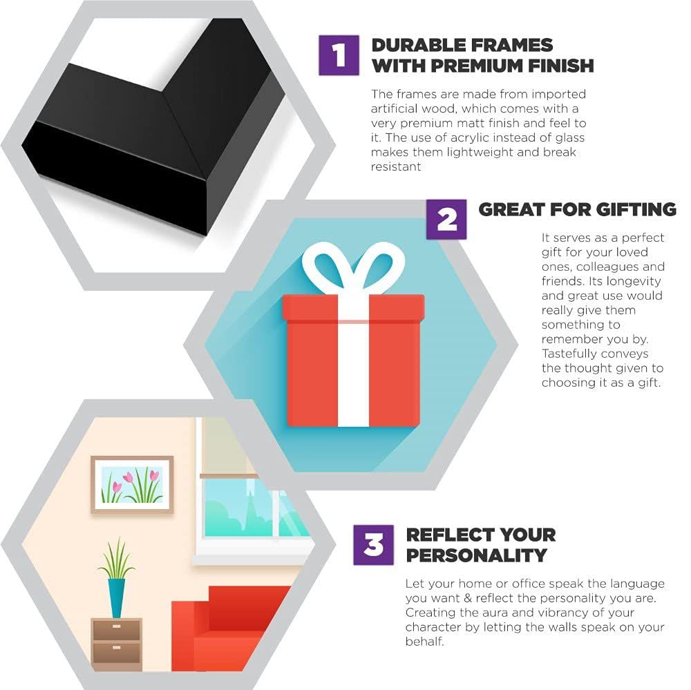 Decor Villa 3D YELLOW FLOWERS Digital Framed Painting for Wall Decoration - Wall Art Prints for Living Room Bedroom Office Room