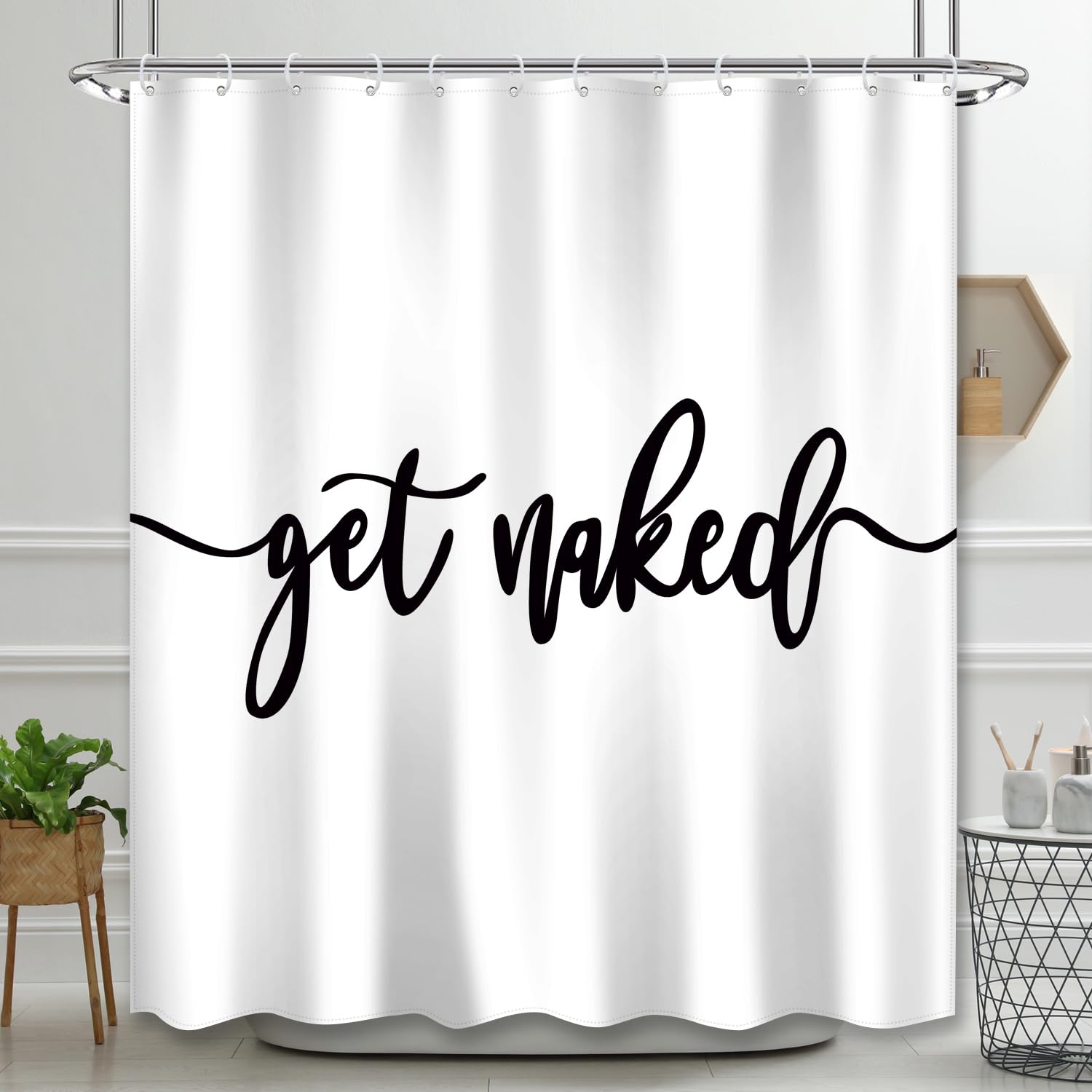 Dds-Dudes Get Naked Shower Curtain Bathroom Set, Funny White Durable Waterproof Polyester Shower Curtain For Bathroom Bath Decor