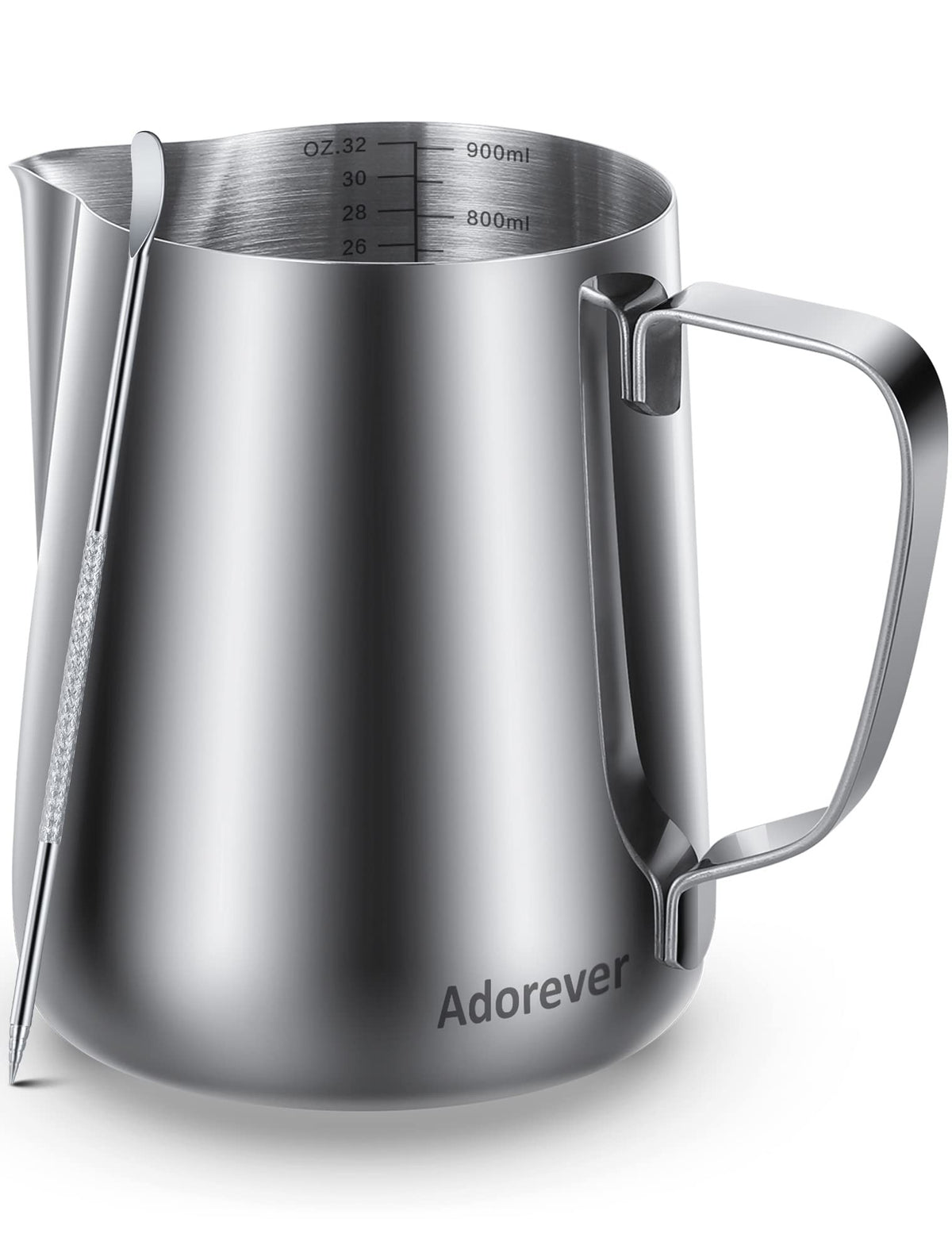 Milk Frothing Pitcher, 32Oz Steaming Pitcher Stainless Steel Espresso Machine Accessories For Coffee Bar, Cappuccino Barista Too
