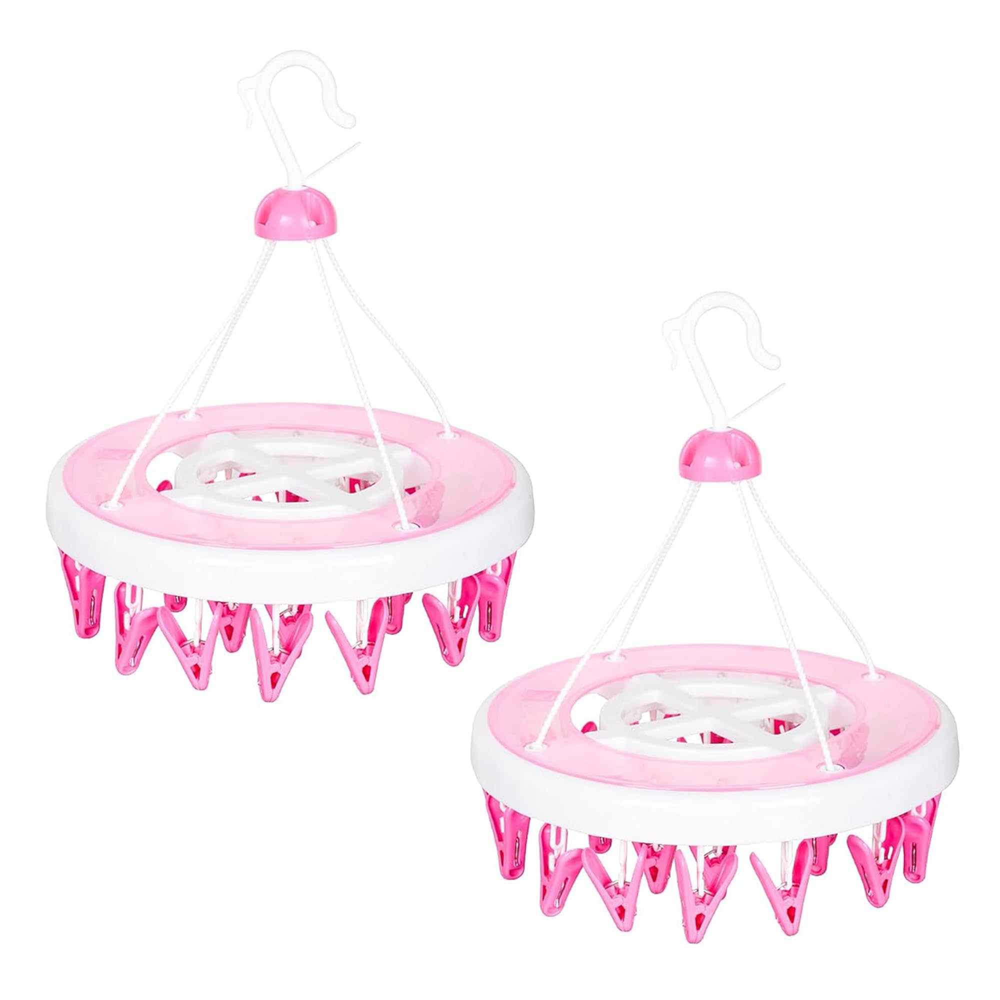 Kuber Industries (Pack Of 2) Cloth Drying Hanger | 24 Clips Baby Drying Pegs | 360 Degree Rotatable Hanger | Clip Stand For Clot