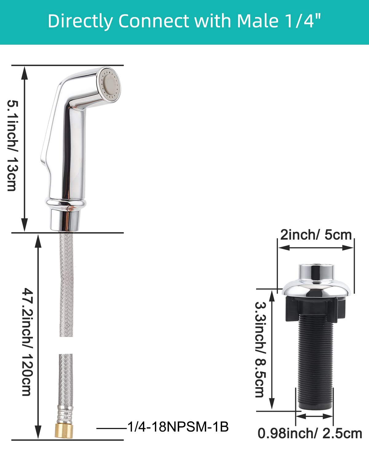 Hygie Rinse Kitchen Sink Spray Attachment - Chrome Finish, ABS Material, Model HYsidesparyer-808-C, Compatible with Moen/Delta Faucets