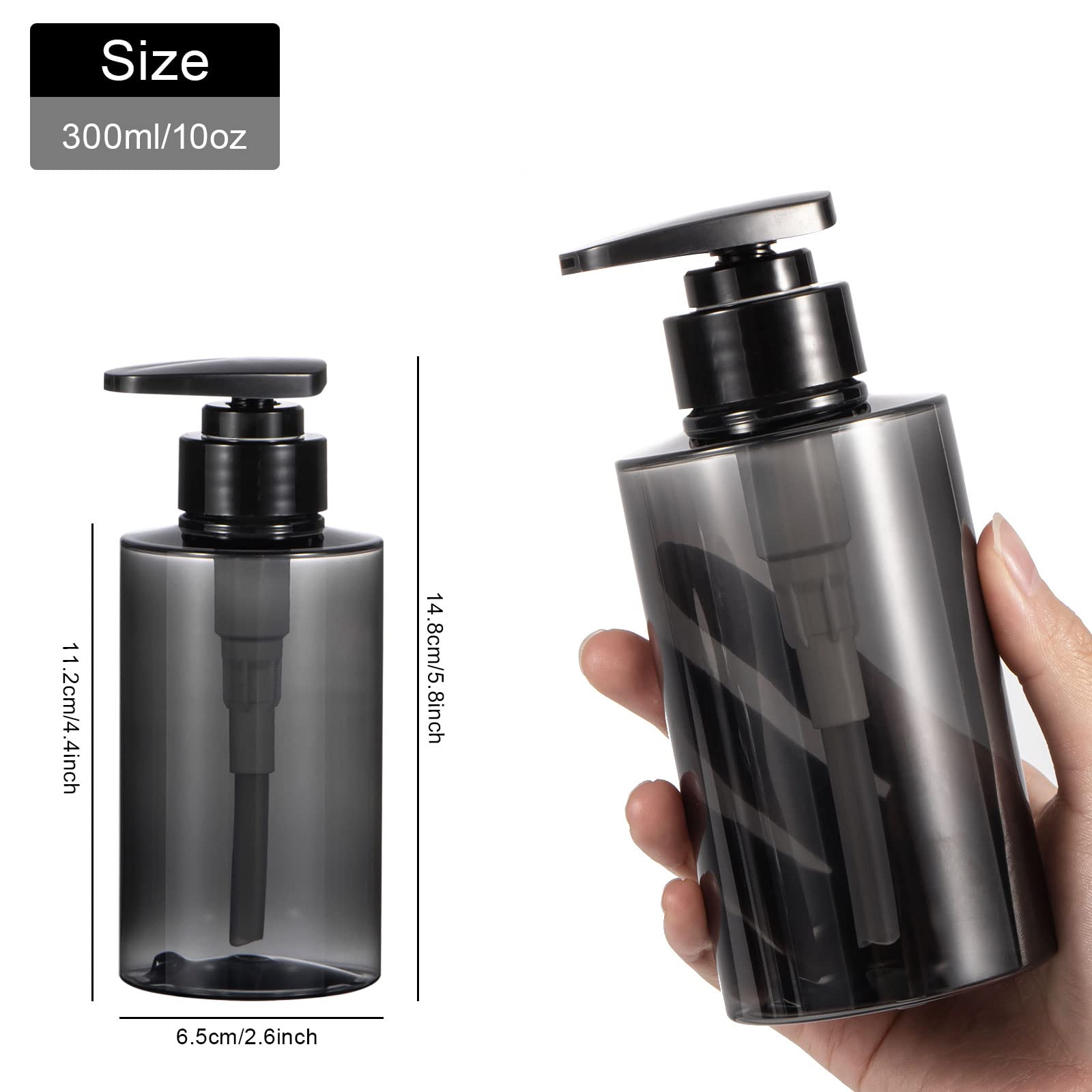 Shampoo Bottles With Pump, Yebeauty 2 Pack Empty Refillable Shower Bottle 10Oz 300Ml Squeeze Lotion Dispenser For Bathroom,Shamp