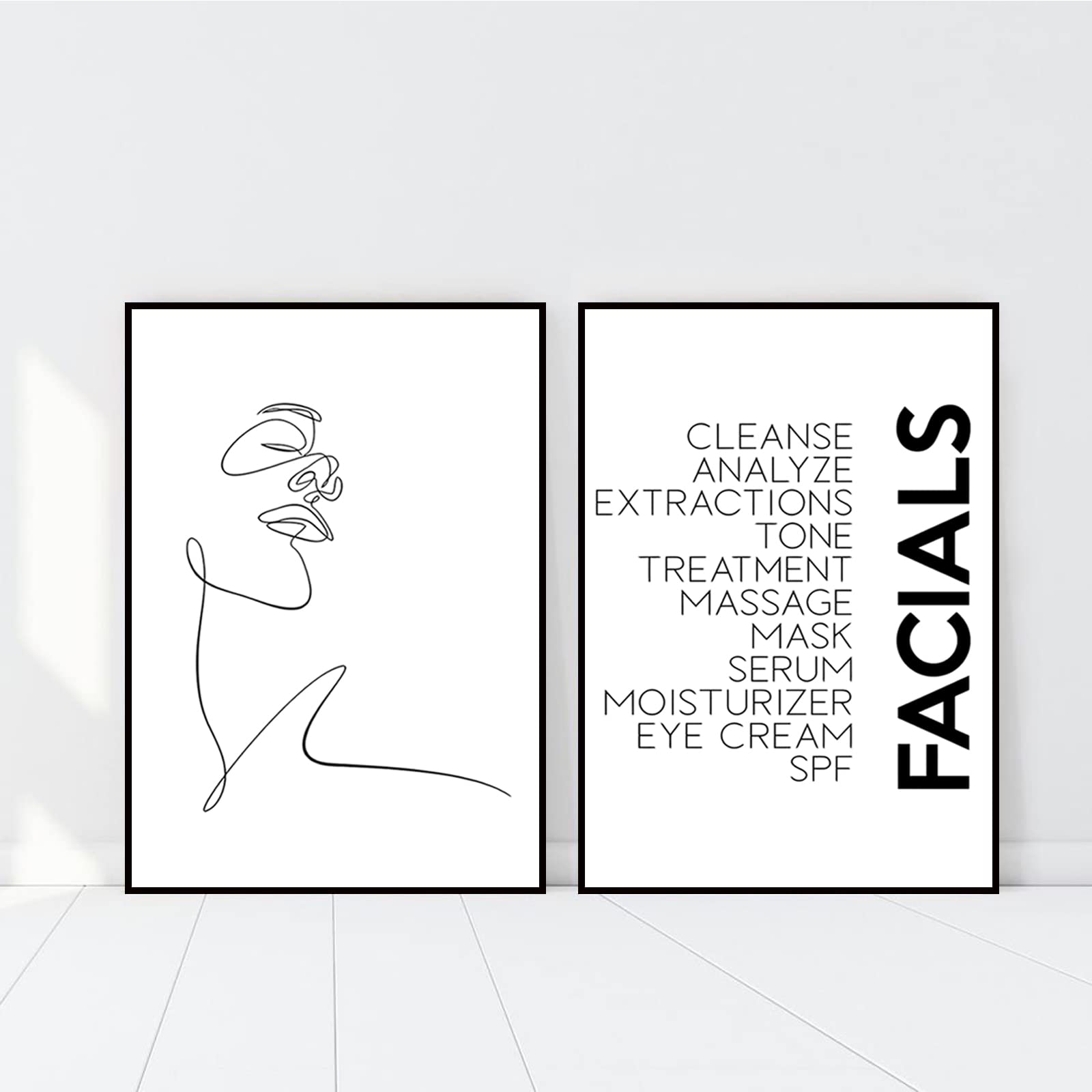 Luhdfys Facials Canvas Wall Art Print Spa Beauty Decor Esthetician Gift Woman Face Sketch One Line Drawing Painting Scandinavian