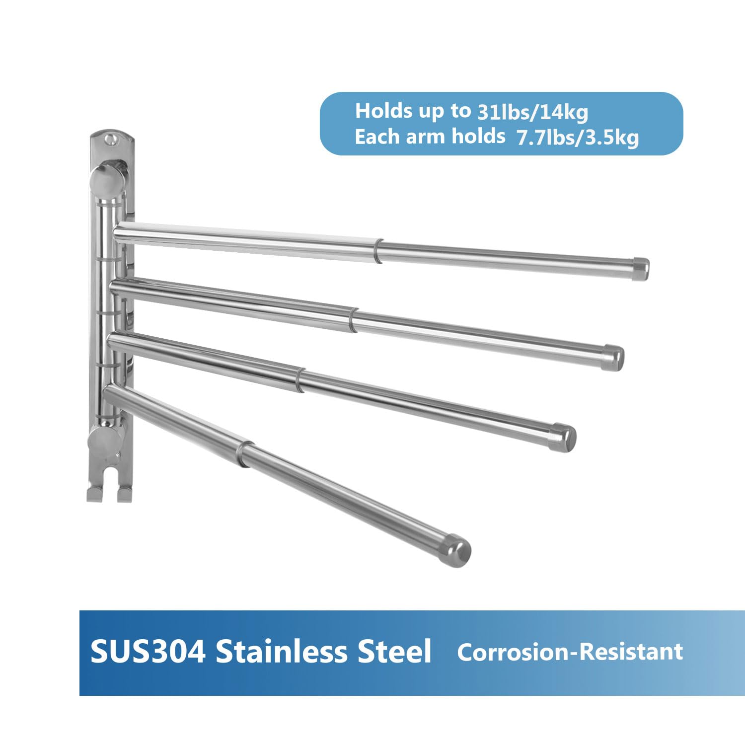 Adjustable Bathroom Towel Rack Jsver Sus304 Stainless Steel Towel Rack With Adjustable Arms (Silver, 4 Arms)