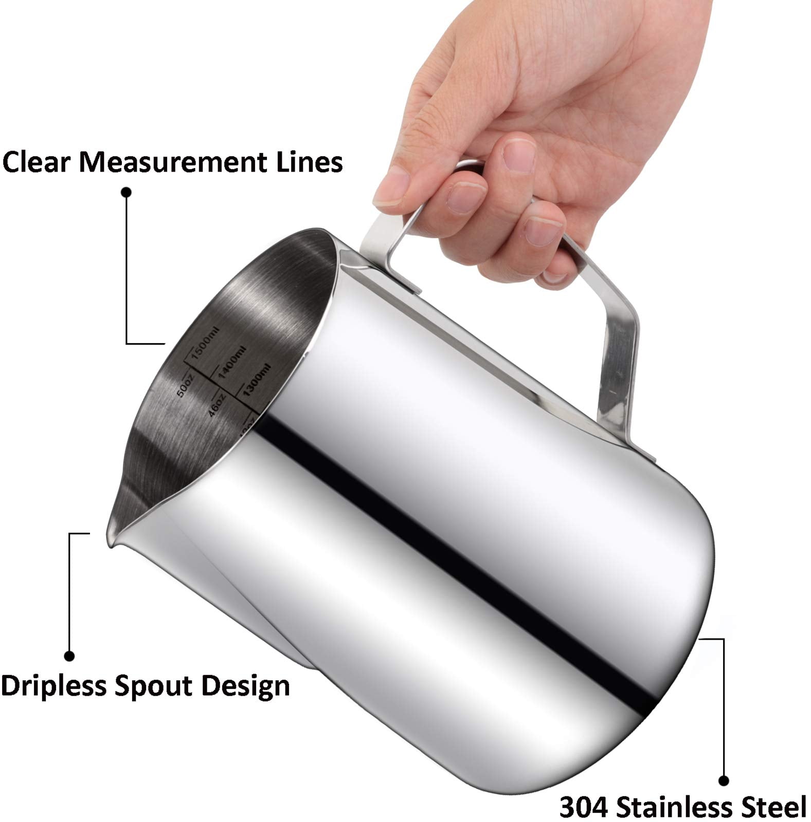 Nicunom 50Oz Milk Frothing Pitcher, Stainless Steel Coffee Tools Cup Steaming Pitchers With Decorating Art Pen, Milk Coffee Capp