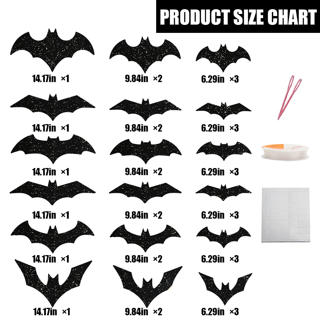 Lomimos 36Pcs Halloween Hanging Bat,Glittery 3D Black Decorative Bat Stickers Decor For Wall Window Party Home Decoration Suppli