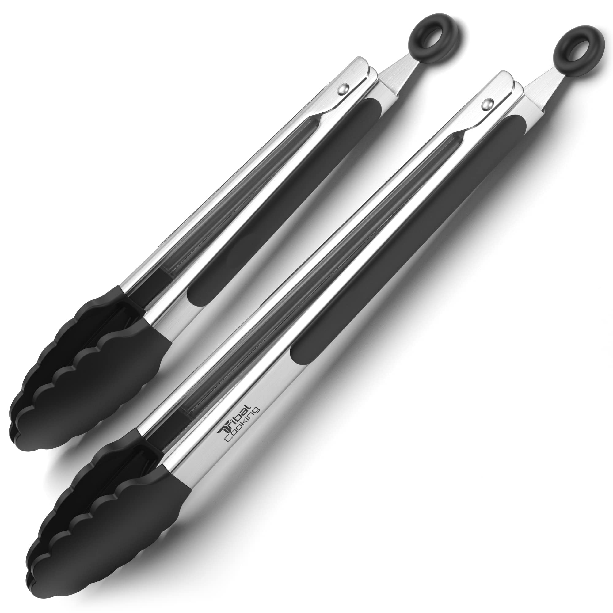 Tribal Cooking Kitchen Tongs With Silicone Tips - Stainless Steel Tongs For Cooking - 9'' And 12'' Tongs With Silicone Rubber Gr