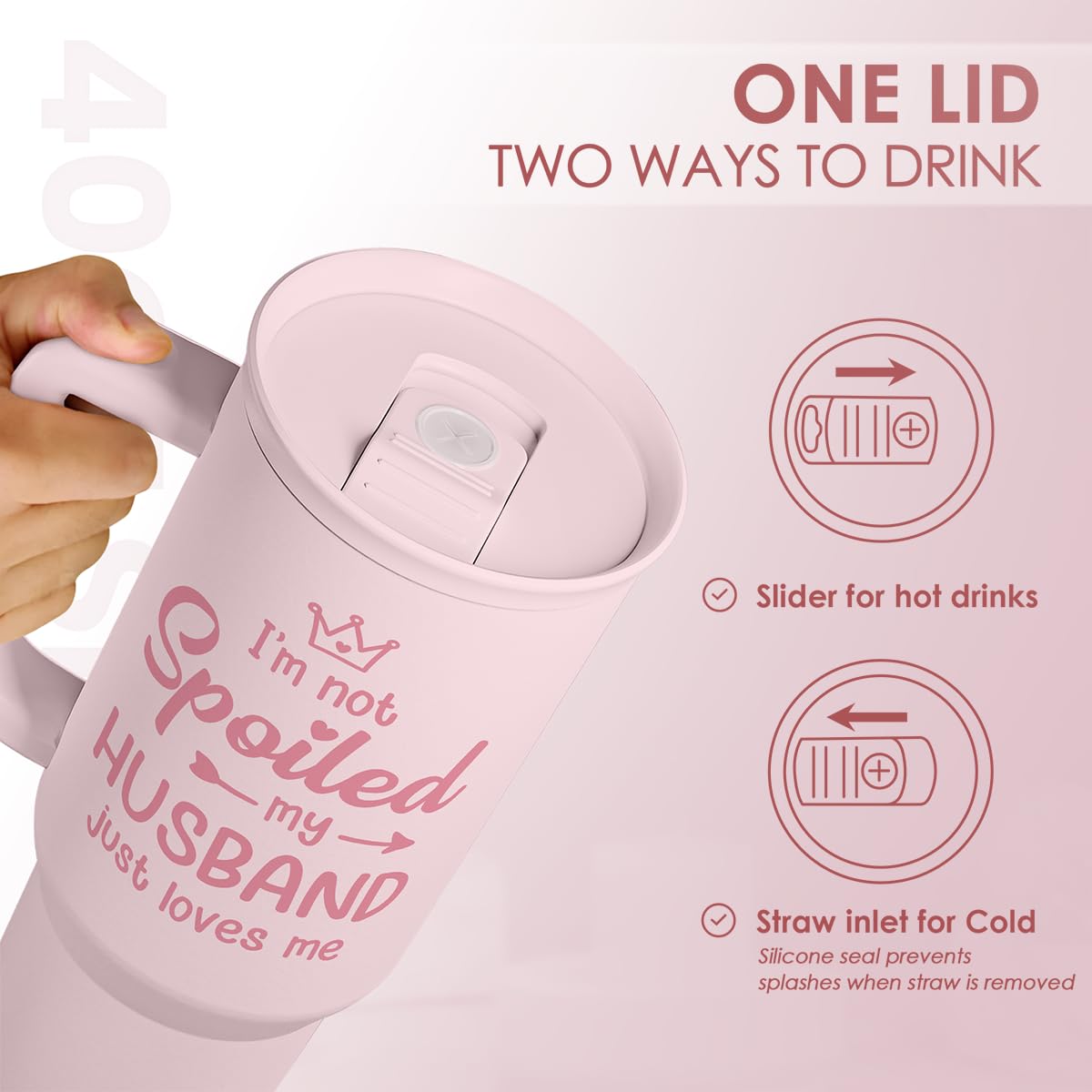 Gift for Wife from Husband, Funny Insulated Stainless Steel Tumbler 40oz with Handle and Straw - Travel Coffee Mug Gift for Wife