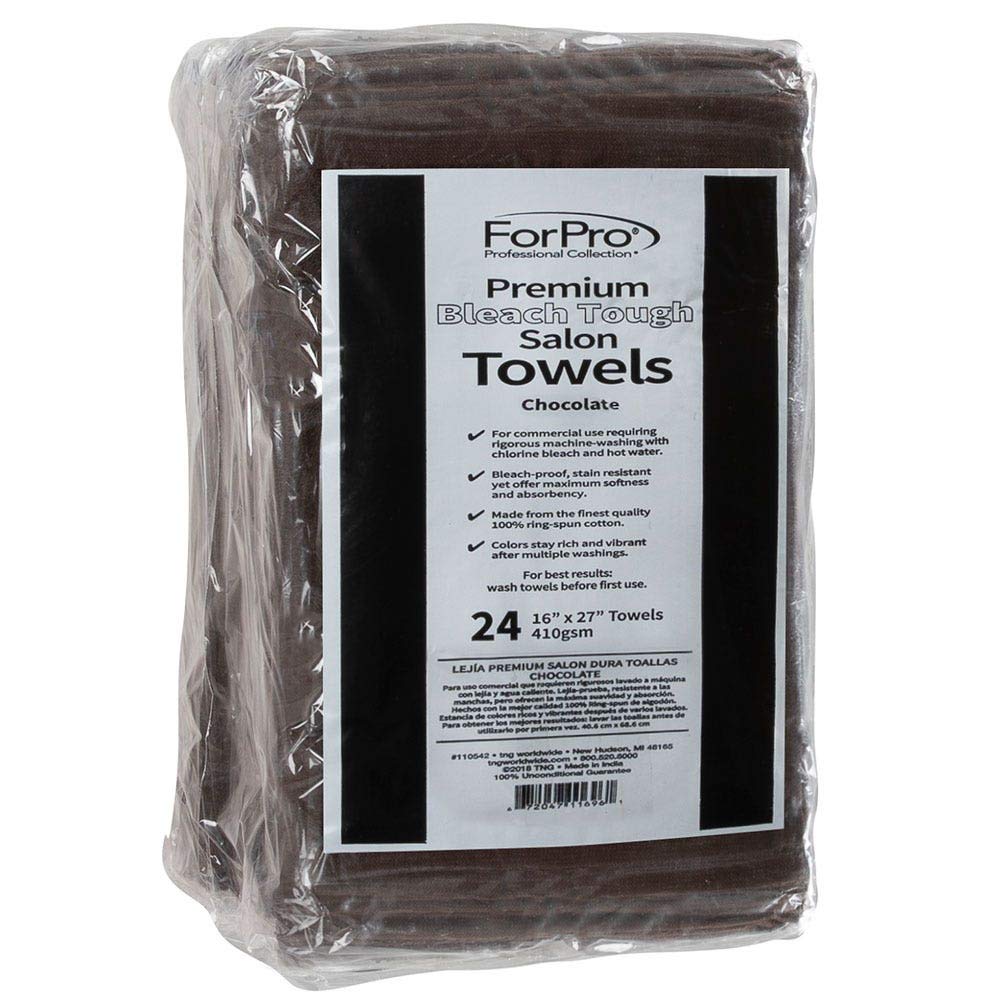 ForPro Professional Collection Premium Bleach Tough Salon Towels, Chocolate, 100% Cotton, Bleach-Proof, Stain Resistant, 16    W