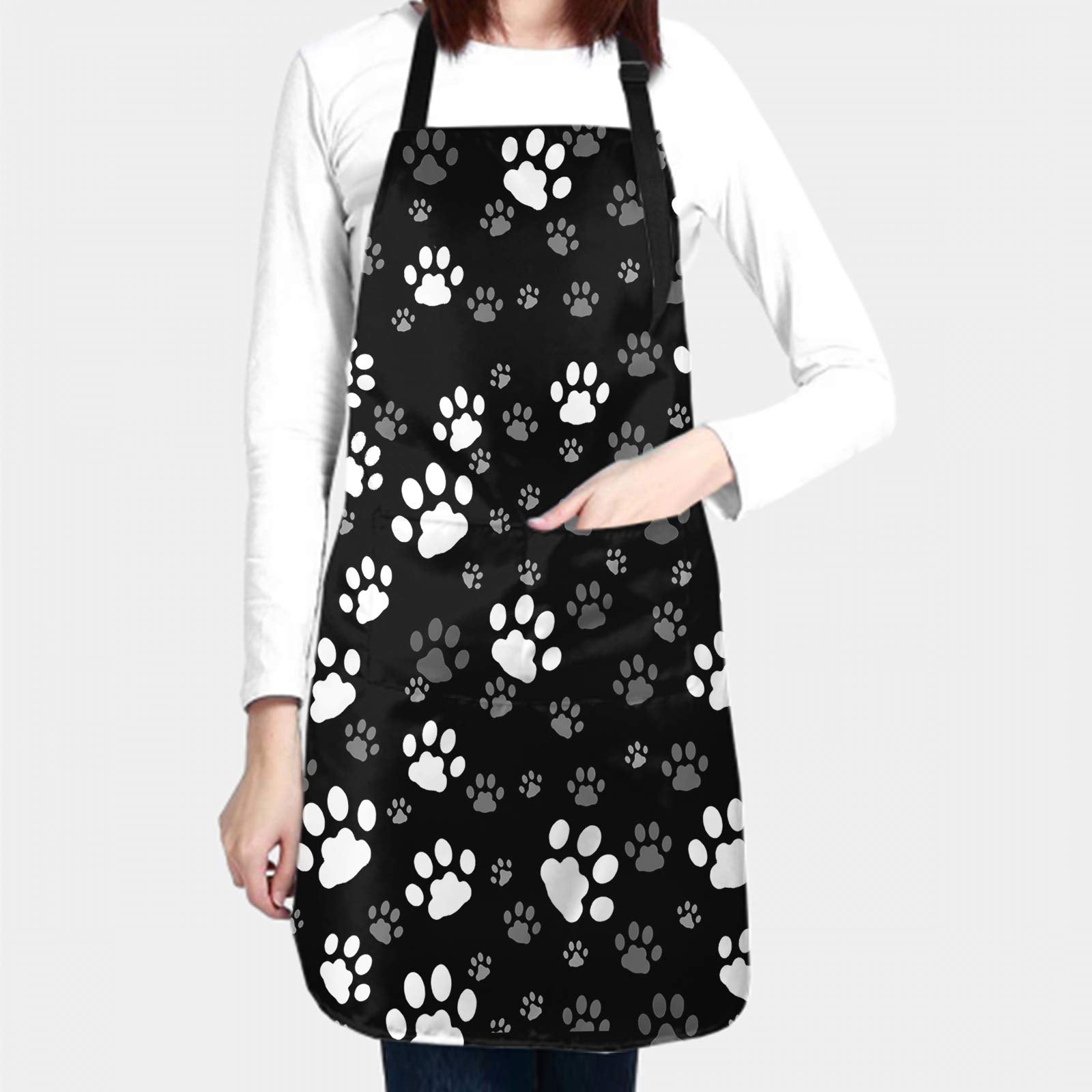 Dog Paw Grooming Apron With Pockets Waterproof Funny Animal Aprons For Men Women Black White Kitchen Bibs For Kitchen Garden Dec
