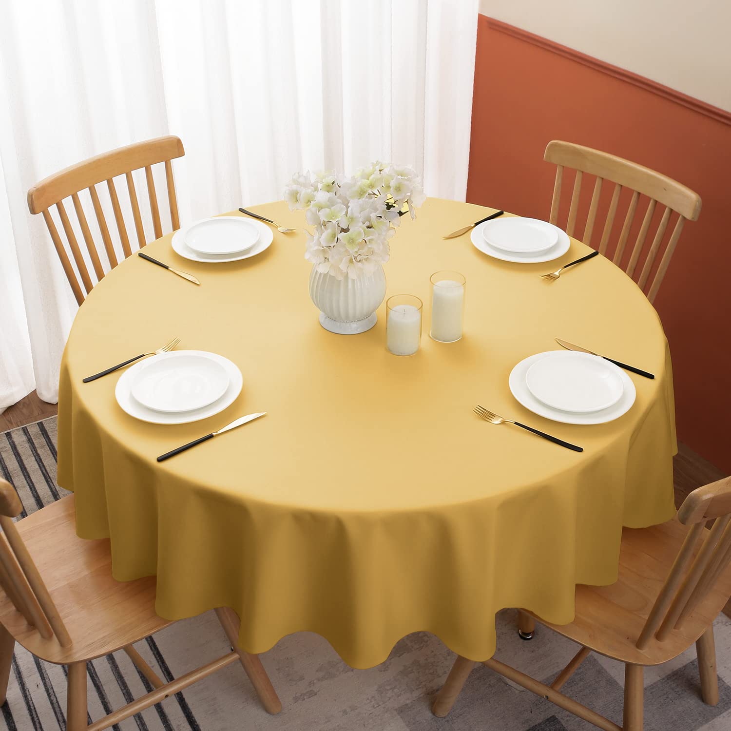 Softalker Fall Round Tablecloth Waterproof & Stain Resistant Table Cloth Wrinkle Free Fabric Washable 210Gsm Polyester Table Cov
