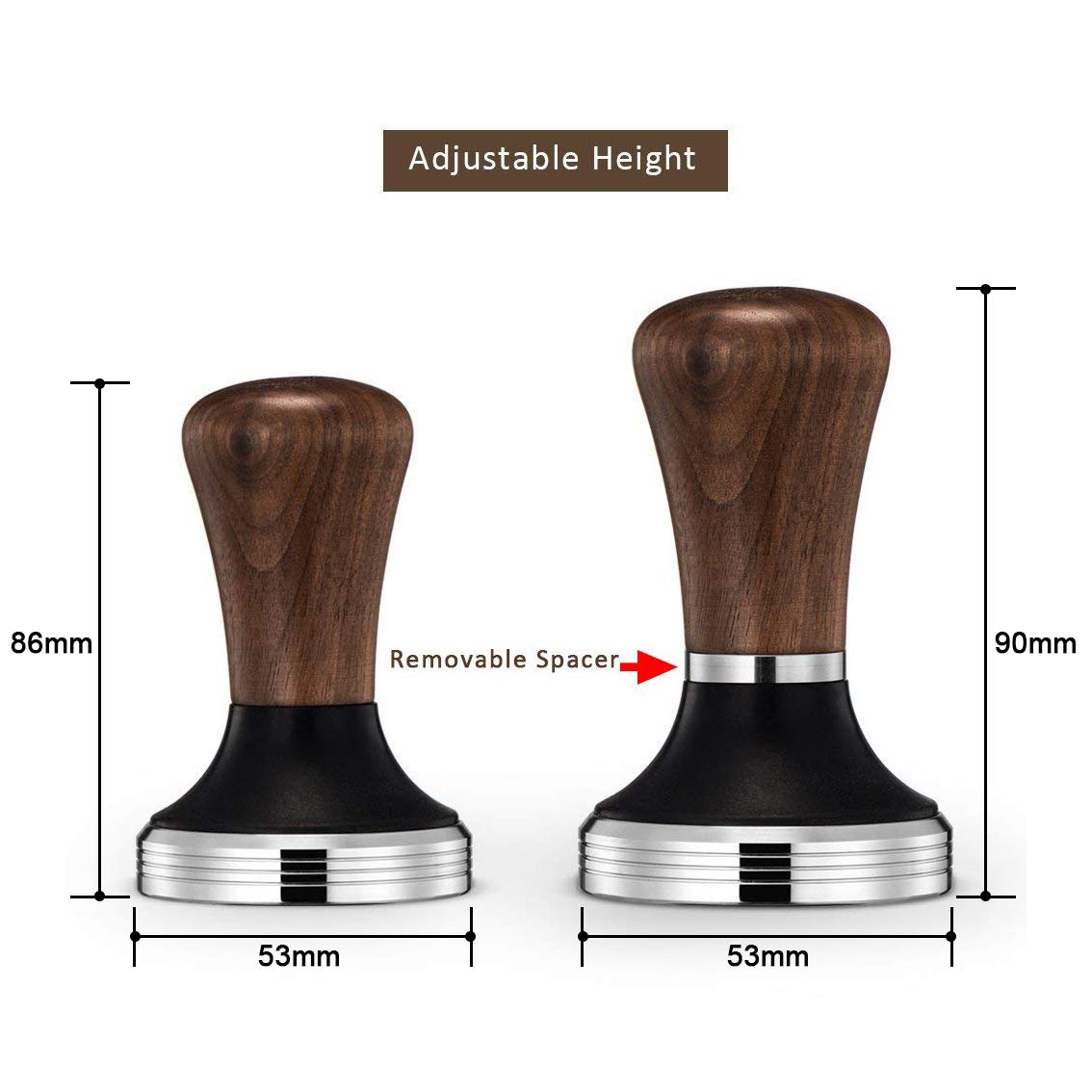 Diguo Elegance Wooden Coffee Tamper. Flat Espresso Tamper For 53Mm Portafilter. Stainless Steel Flat With Height Adjustable Wood