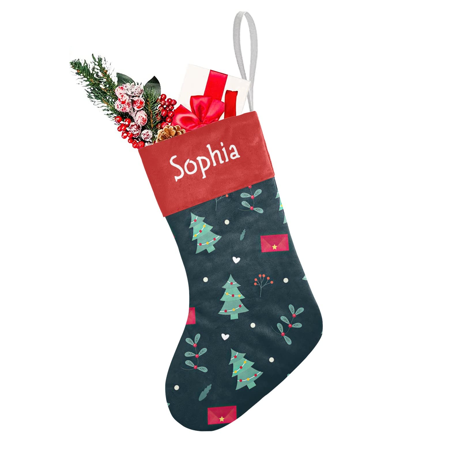 Christmas Tree Dark Green Personalized Christmas Stockings with Name Custom Xmas Gift Fleece Holiday Decoration Gift 17.52 x 7.8