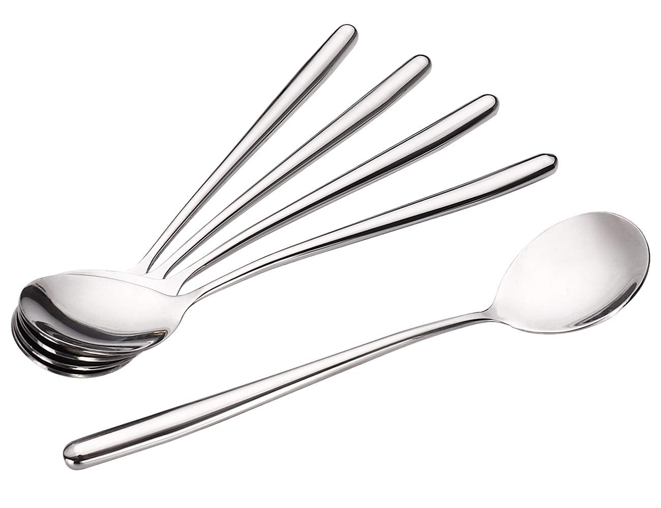 Miupoo Spoons,Stainless Steel Long Handled Soup Spoons,Silver,10 Piece (8.7X1.6 Inches)