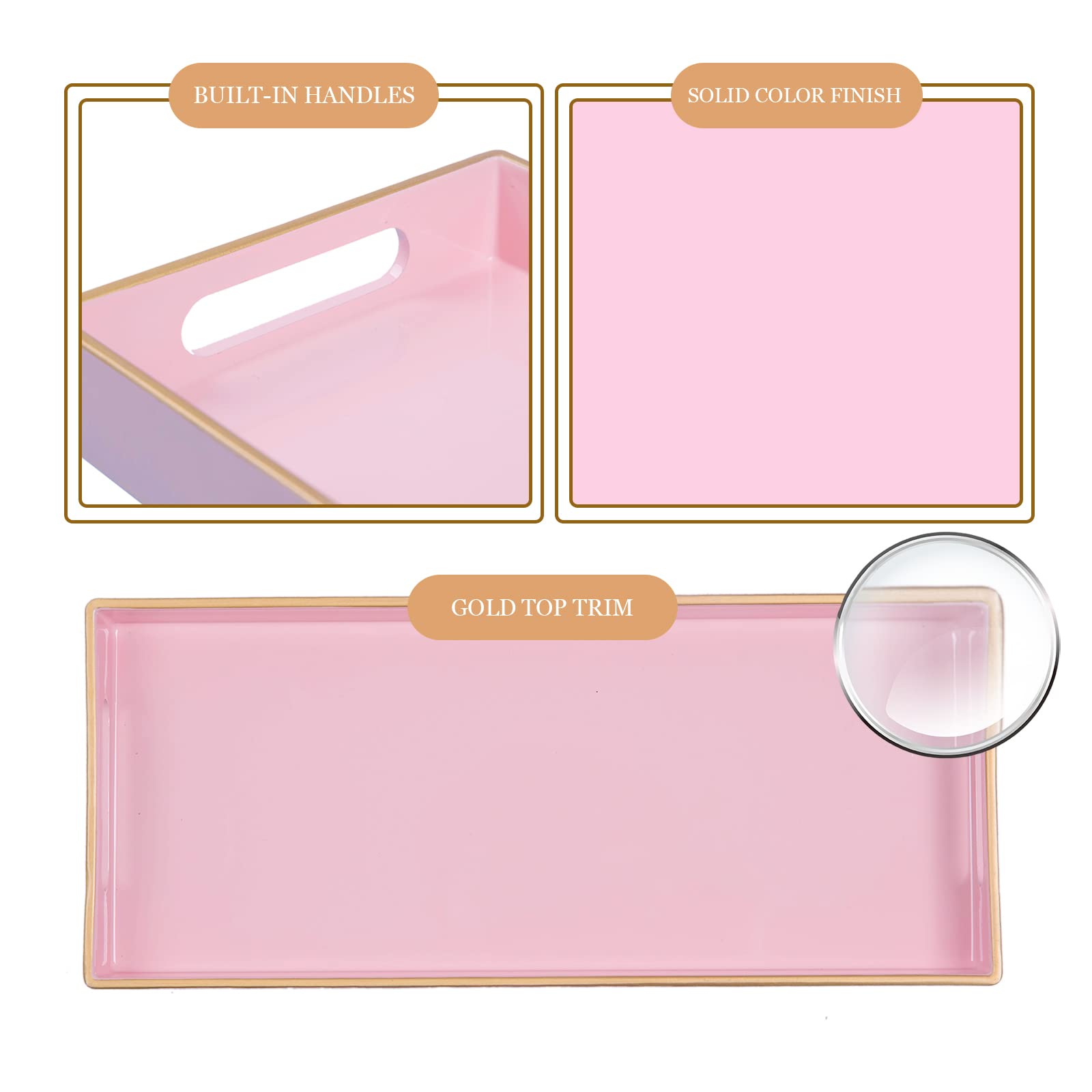 Maoname Pink Vanity Tray, Bathroom Counter Tray, Decorative Tray With Handles, Storage Dresser Tray Organizer For Perfume, Jewel
