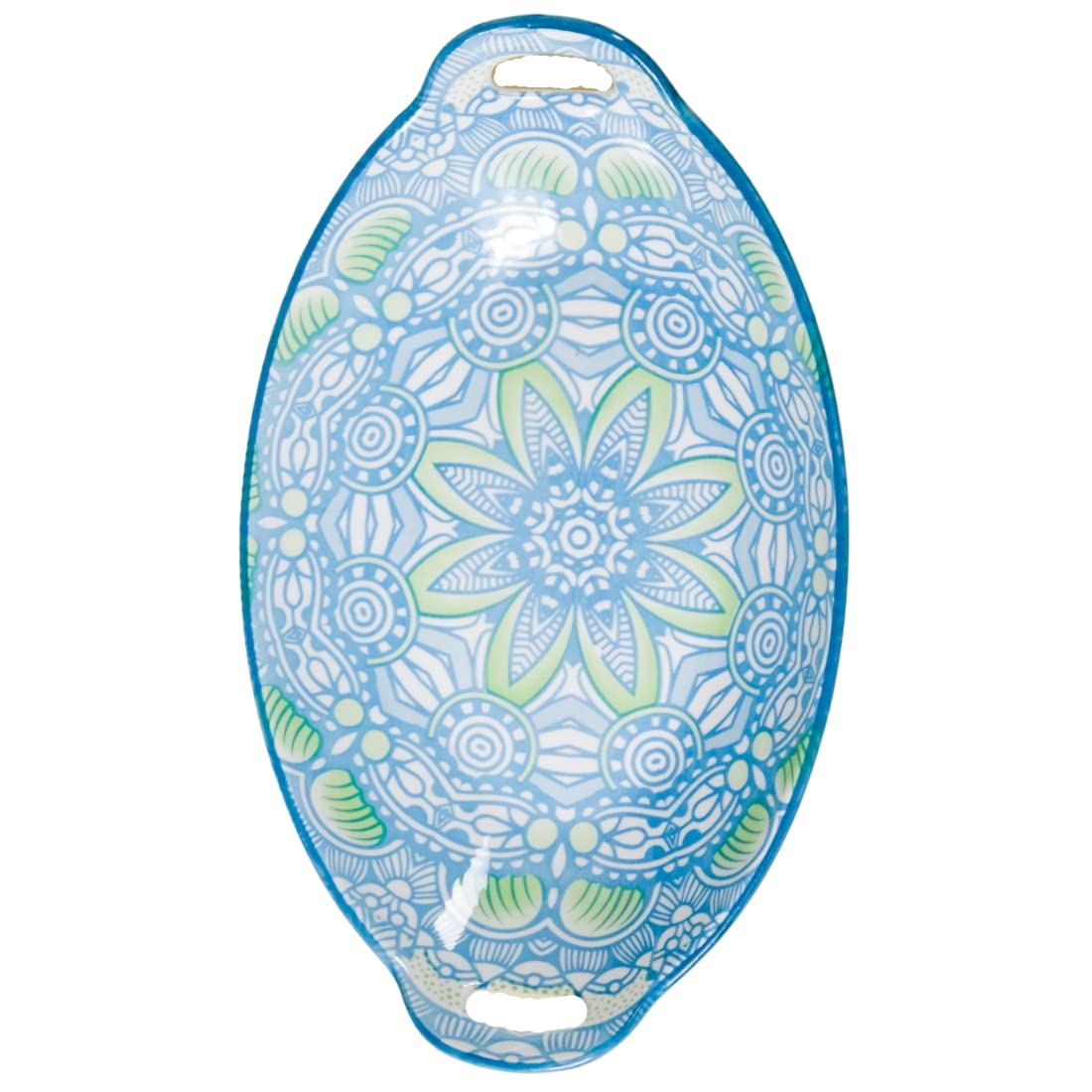 Nestasia Blue and Green Mandala Ceramic Long Dish with Handles for Serving Snacks, Appetizers, Salads, and Noodles| Microwave Sa