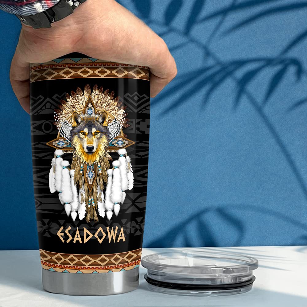 Sandjest Personalized Wolf Tumbler Native American 20Oz 30Oz Tumblers With Lid Gift For Men Women Wolf Lovers Birthday Travel