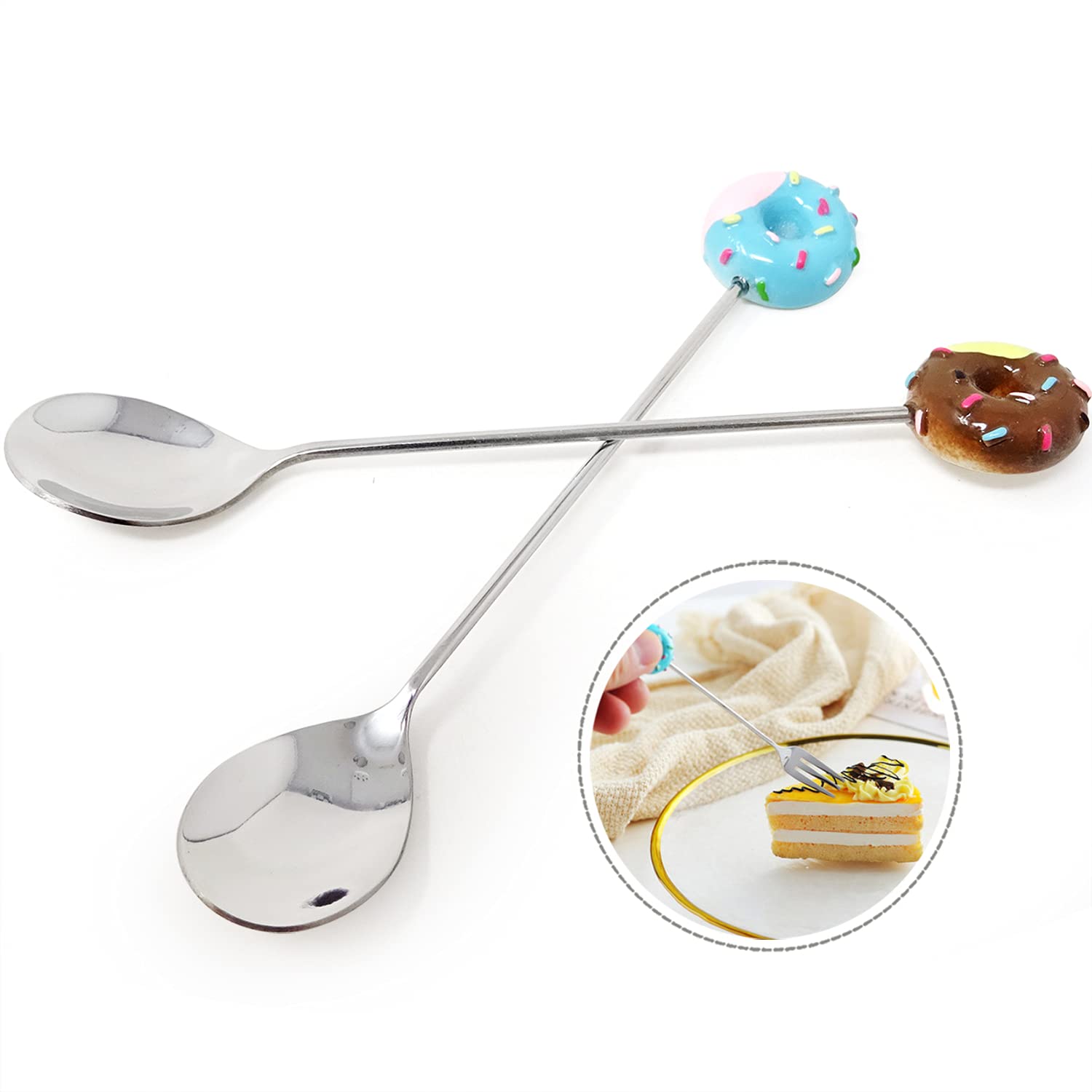 Honbay 4Pcs Creative Donut Stainless Steel Spoon Coffee Spoon Dessert Spoon Ice Cream Spoon Sugar Spoon Mixing Spoon For Home, S
