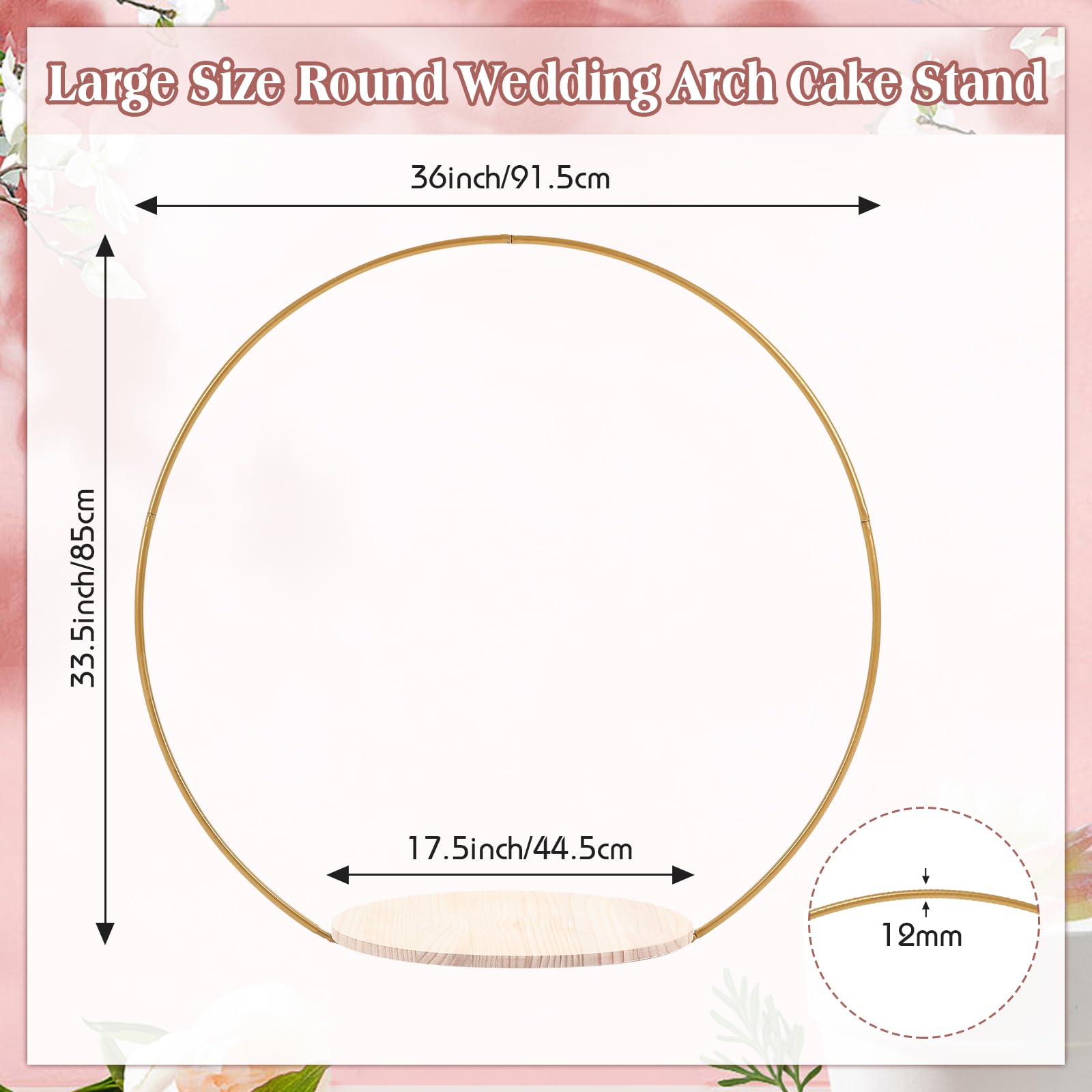 Norme 33.5 Tall Wedding Arch Cake Stand Round Metal Cake Stand For Wedding Reception Hoop Decoration With Wooden Stand Floral De