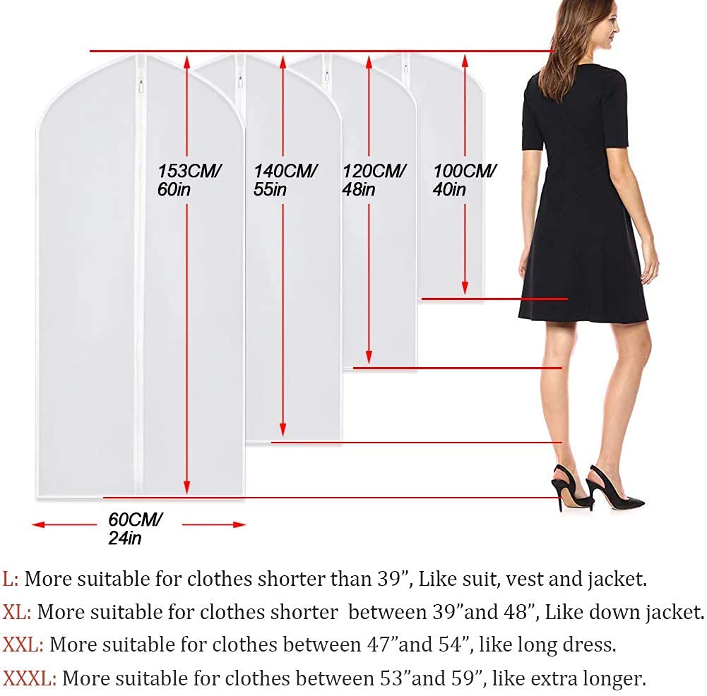 Garment Bag Covers 24''X60'' Dress Bags For Hanging Clothes (Pack Of 6), Hanging Clothes Storage Bag With Study Full Zipper For