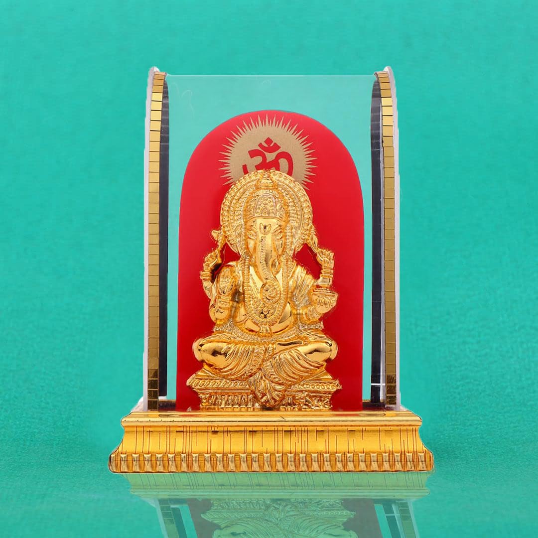 Awesome Craft Lord Ganesh Idol In Acrylic Glass Box For And Figurine Showpiece Decorative Showpiece - 12.5 Cm, Gold, Religious
