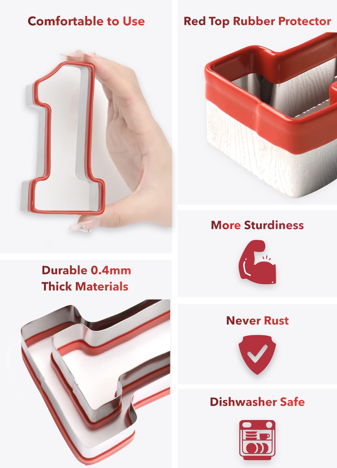 3Pcs Number One Cookie Cutters 5'', 4'', 3'', 1 Cookie Cutter Set, Biscuit Cutter, 0.4Mm Thickness Heavy Duty Food-Grade Stainle