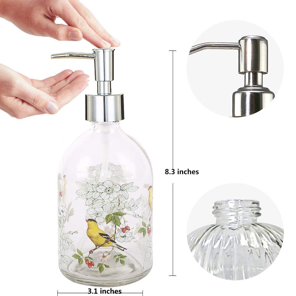 Liquid Soap Dispenser With Plastic Pump Refillable Glass Bottle 17 Oz.