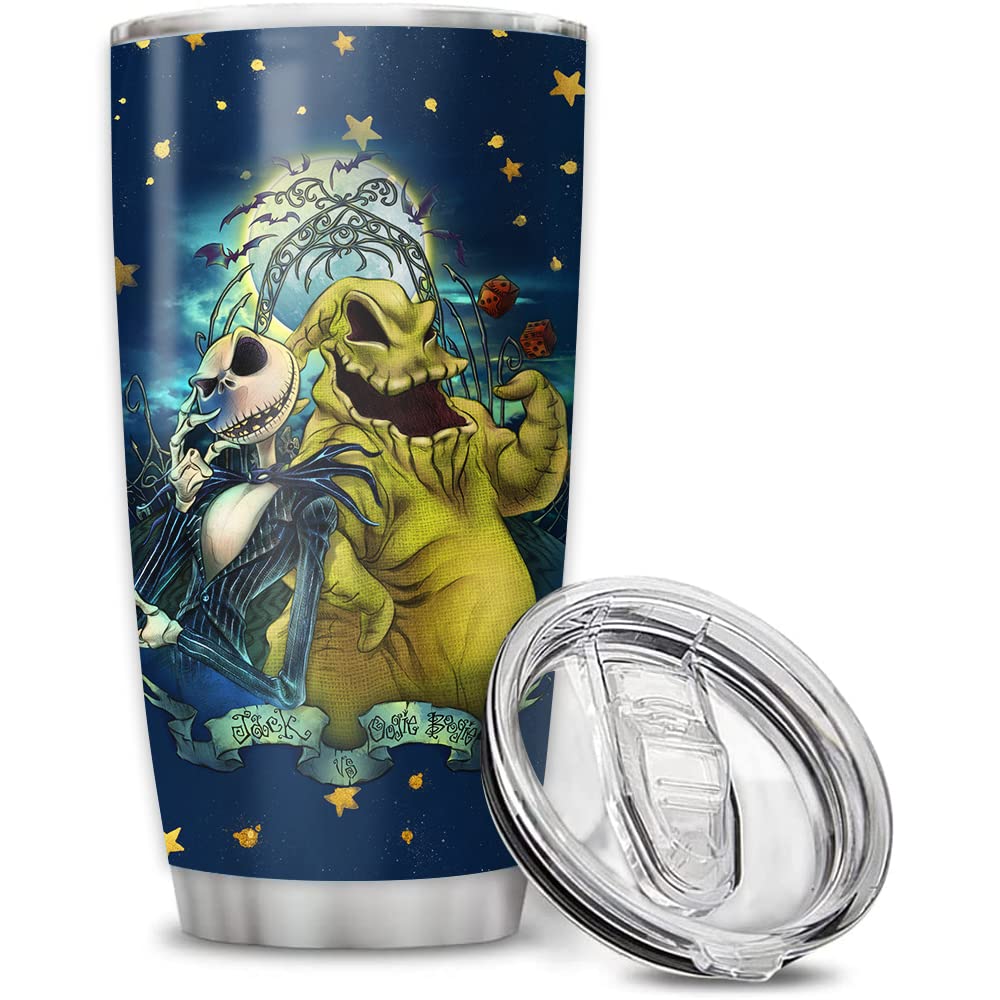 Personalized Jack 0Ogie Bo0Gie Nightmare Halloween Night Tumbler With Lid, Halloween Gifts Before Christmas Movie Stainless Stee