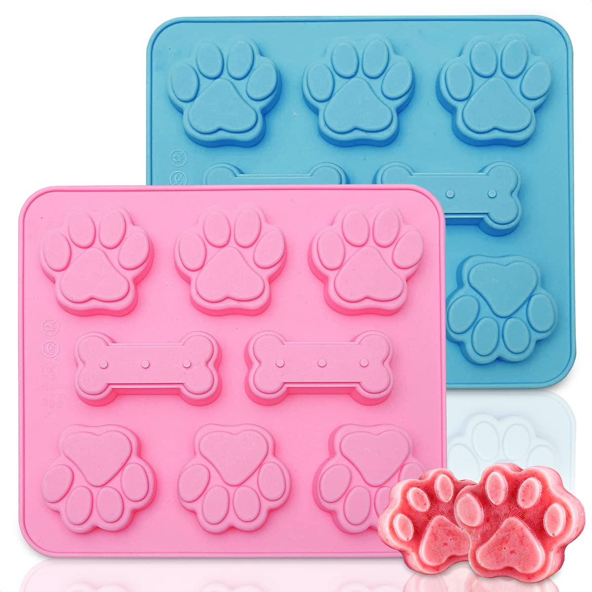Paw And Bone Candy Molds Silicone - 2Pcs Dog Treat Molds For Chocolate Candy Silicone Molds For Baking Puppy Ice Cube Shapes - B