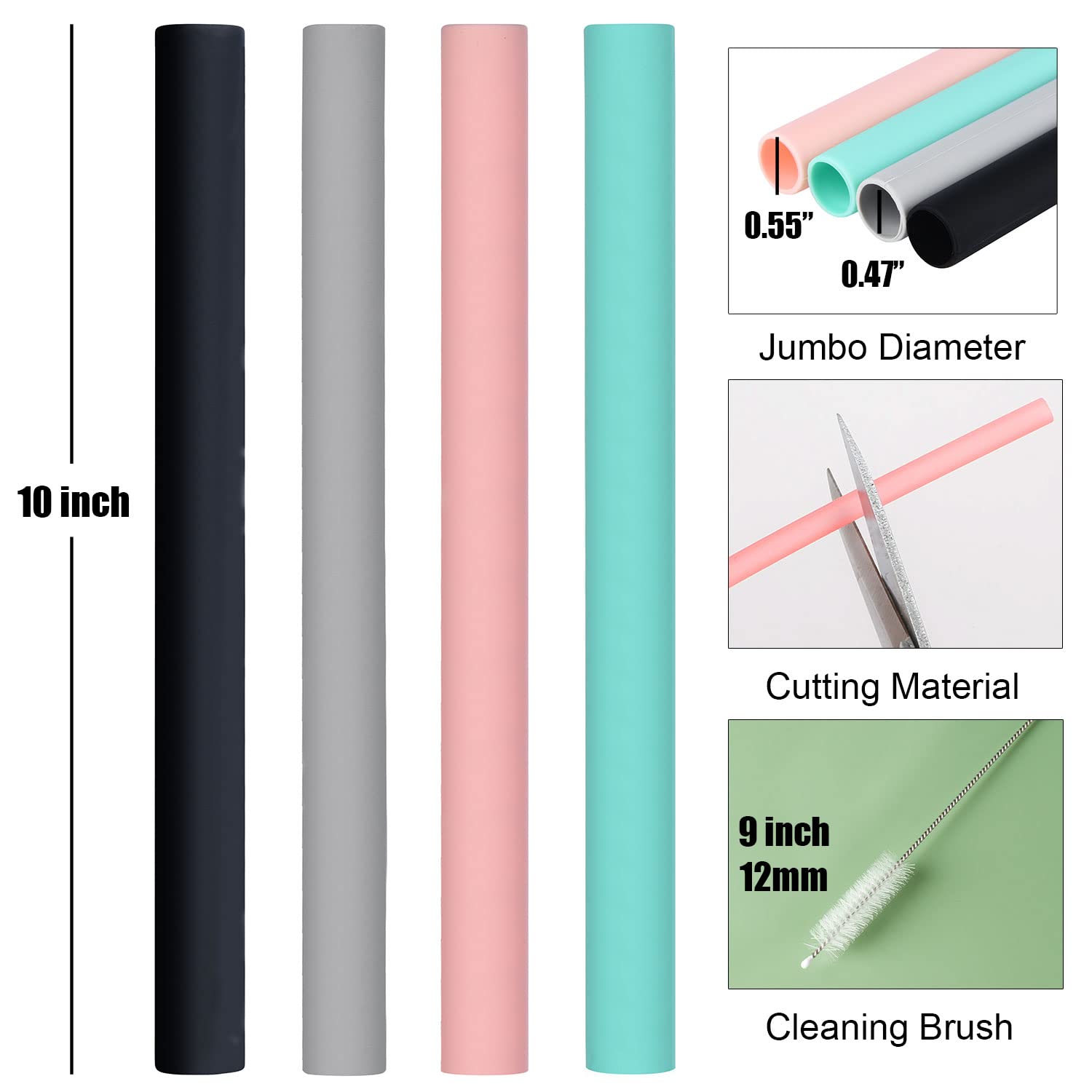 Alink Reusable Silicone Boba Straws, Extra Large Bubble Tea Smoothie Straws For Popping Tapioca Pearl, Pack Of 4 With Cleaning B