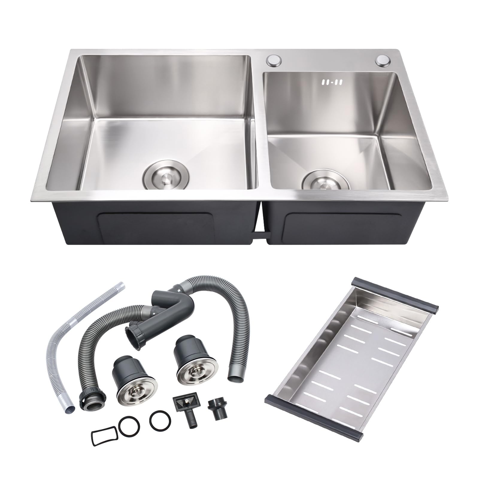 DuyviSteil 32 x 18 Drop-in/Topmount Double Bowl Kitchen Sink, Nano-Coated 304 Stainless Steel Kitchen Sink with Drain and Overfl