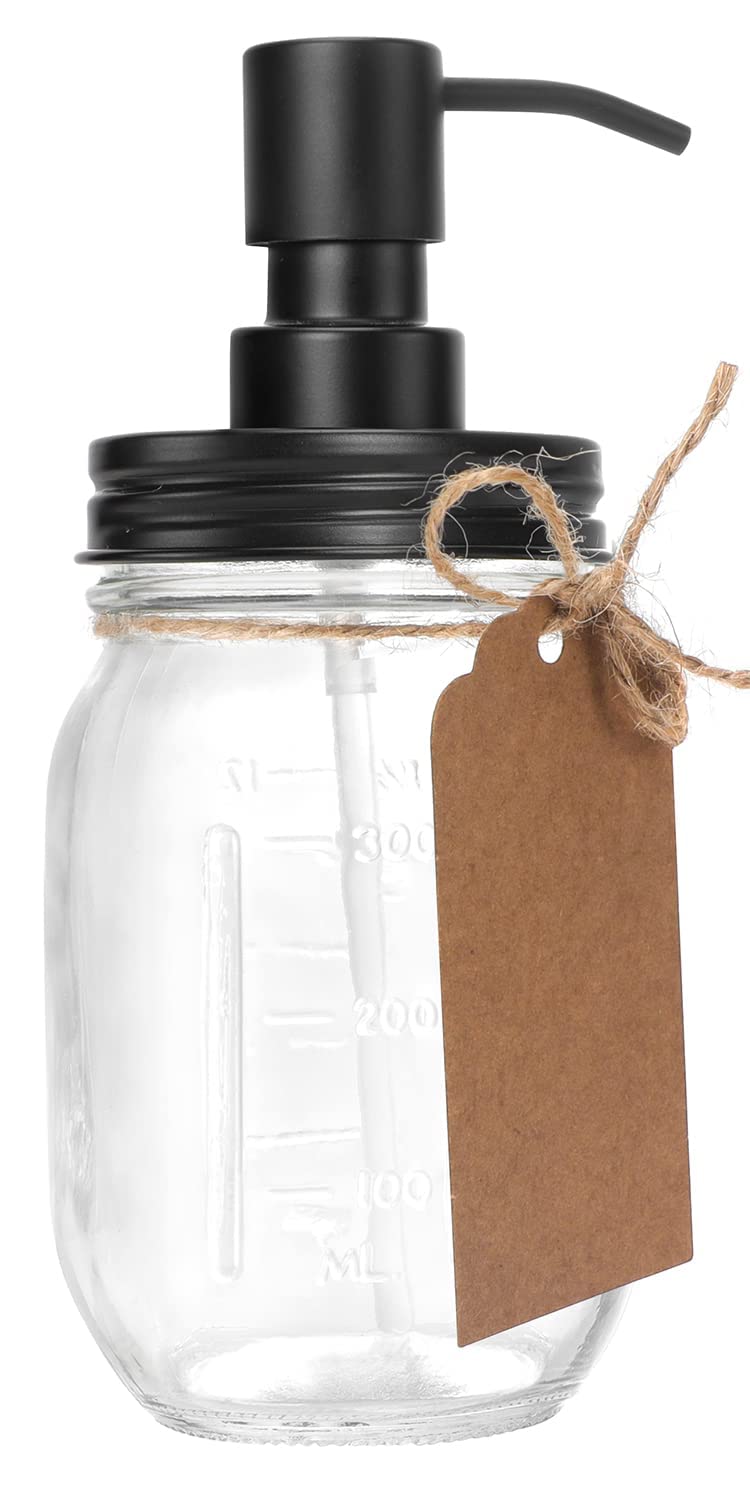 Premium Quality Mason Jar Soap Dispenser - Black 16 Ounce - Made From Rust Proof Stainless Steel - Dish And Hand Soap Dispenser