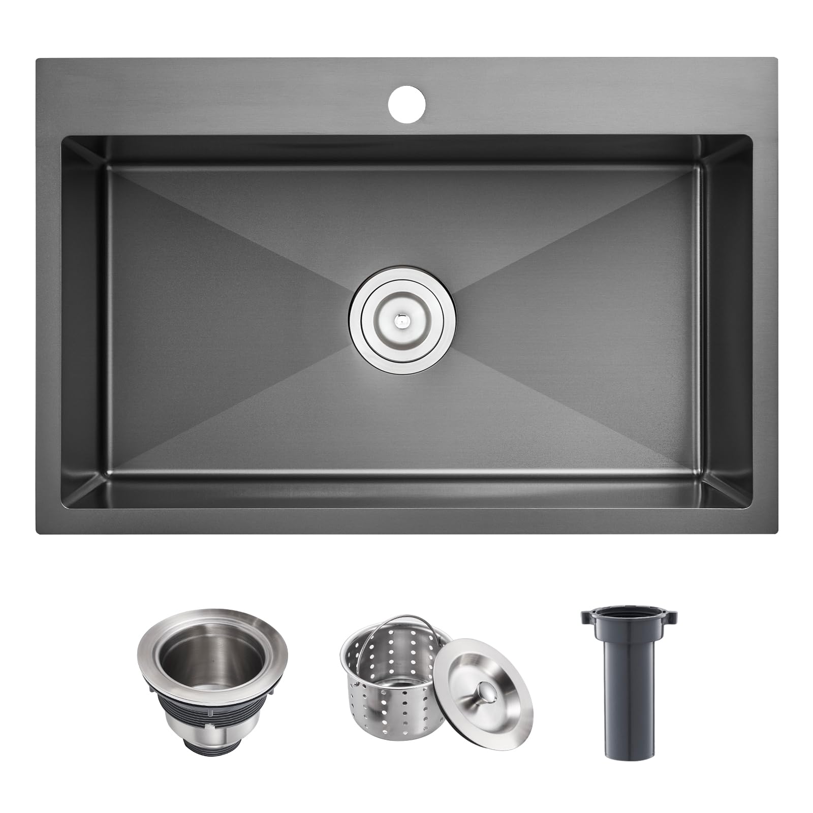 Popfly Kitchen Sink, 28  20 Inch Drop In 18 Gauge Handmade Sus 304 Top Mount Stainless Steel 9 Inch Deep Single Bowl Kitchen Sin