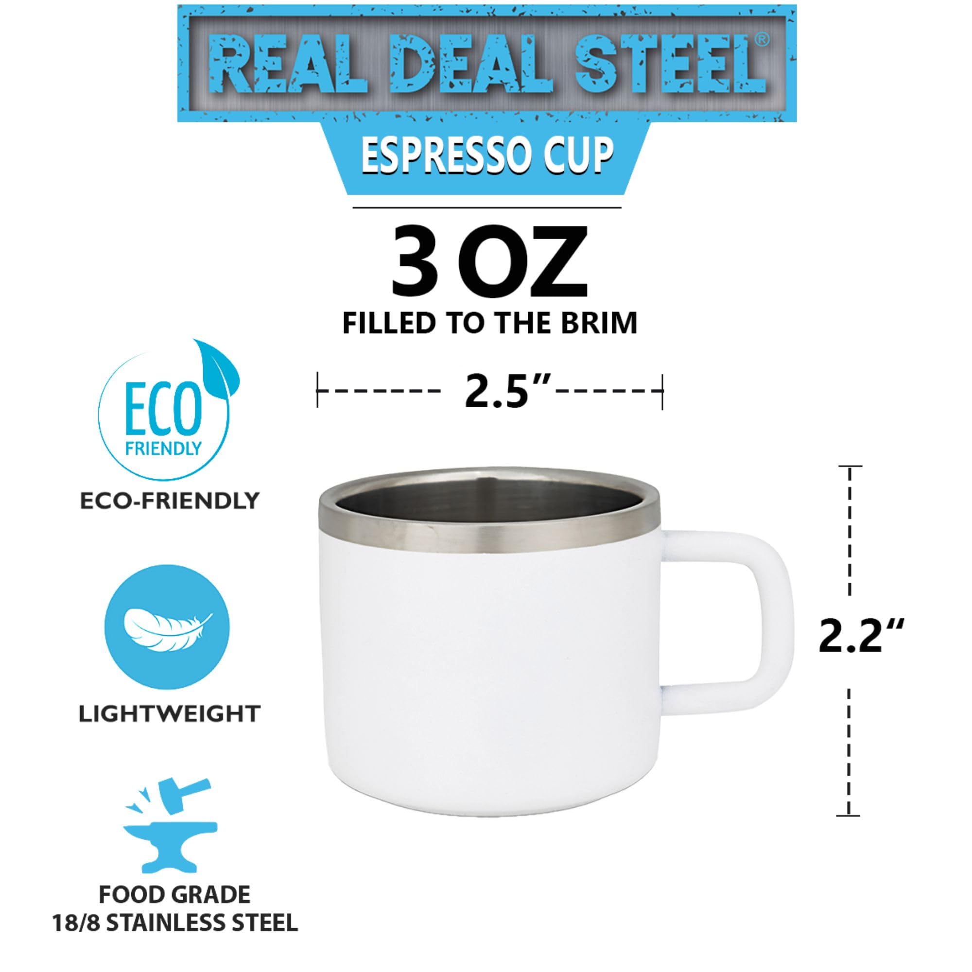 Real Deal Steel ''Little Sipper 3 Oz Insulated Espresso Cups - Premium Double Wall Set Of 4 Demitasse