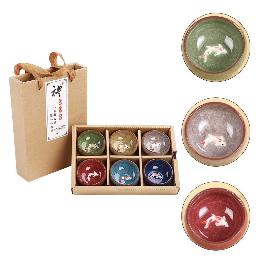 Hemoton 6Pcs Ceramic Kung Fu Tea Cups Chinese Japanese Vintage Handmade Ceramic Tea Set Porcelian Asian Tea Cups Ceramic Teaware