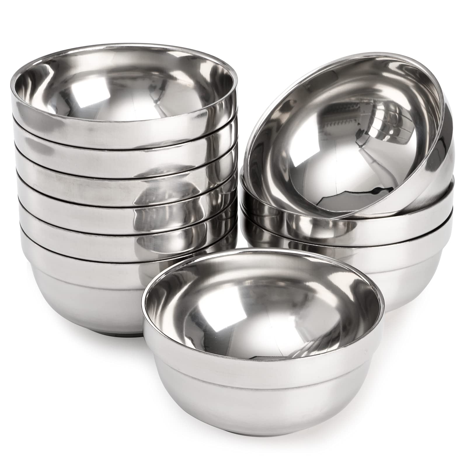 Yarlung 10 Pack Stainless Steel Bowls 5 Inch Snacks Bowls, 15 Oz Soup Bowls Lightweight Salad Bowls Double-Walled Metal Serving
