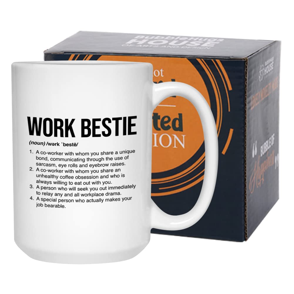 Work Bestie Definition Mug 15 oz, Work Bestie Gifts for Women Men, Funny Birthday Farewell Move Away Leaving Gifts for Coworkers