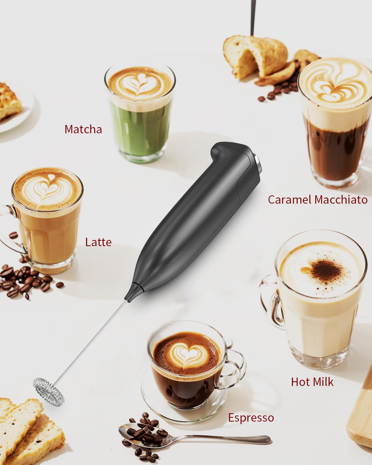 Circle Joy Milk Frother Hanheld, Electric Coffee Frother, Battery Operated Hand Frother Wand Drink Mixer Mini Foamer For Matcha