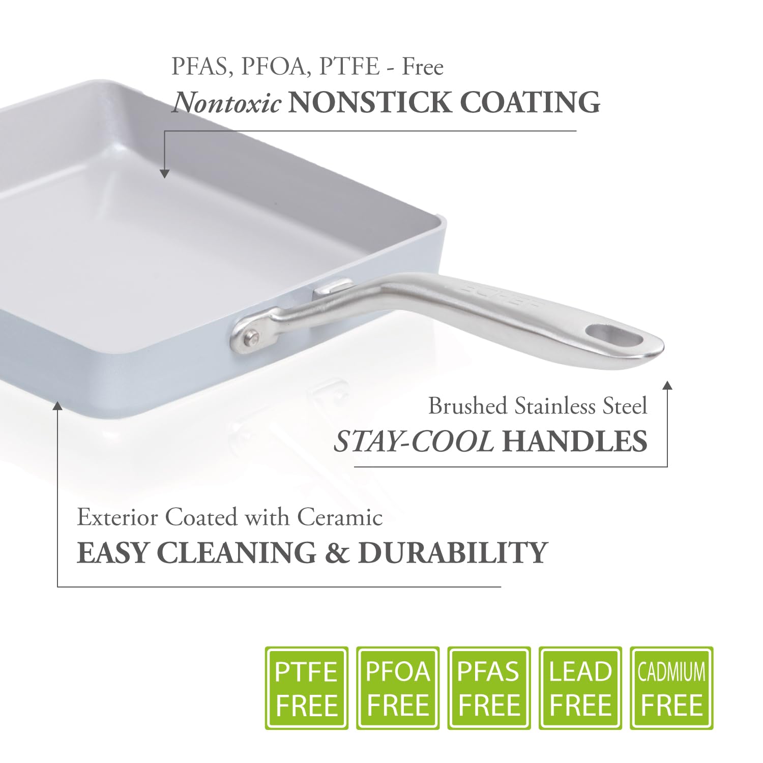 Techef - Ceraterra Ceramic Nonstick Tamagoyaki Japanese Omelette Pan/Egg Pan Skillet, (Ptfe, Pfas, And Pfoa Free), Induction-Rea