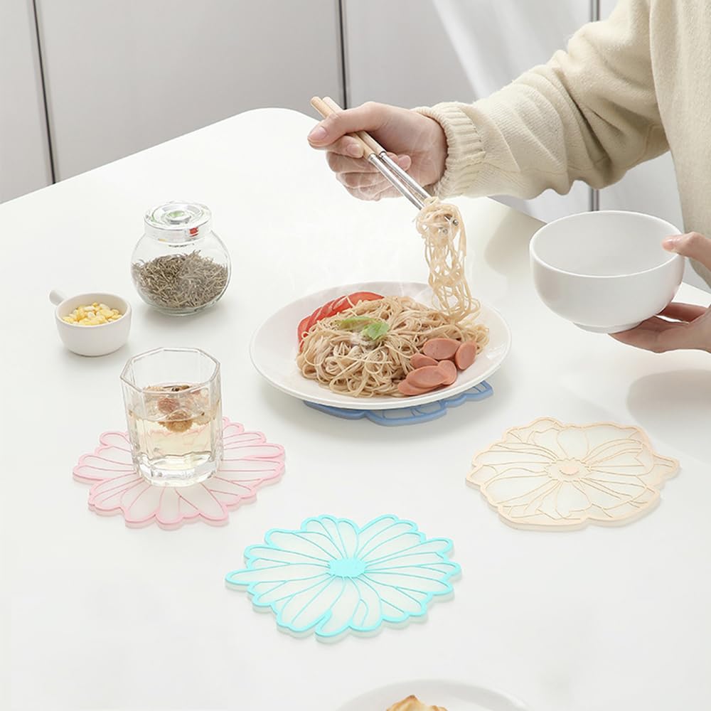 2Pack Silicone Drink Coasters, Vintage Flowers Lace Cup Coffee Mug Bowl Pot Mats Pads For Home And Kitchen 15.5Cm (Blue+Green)
